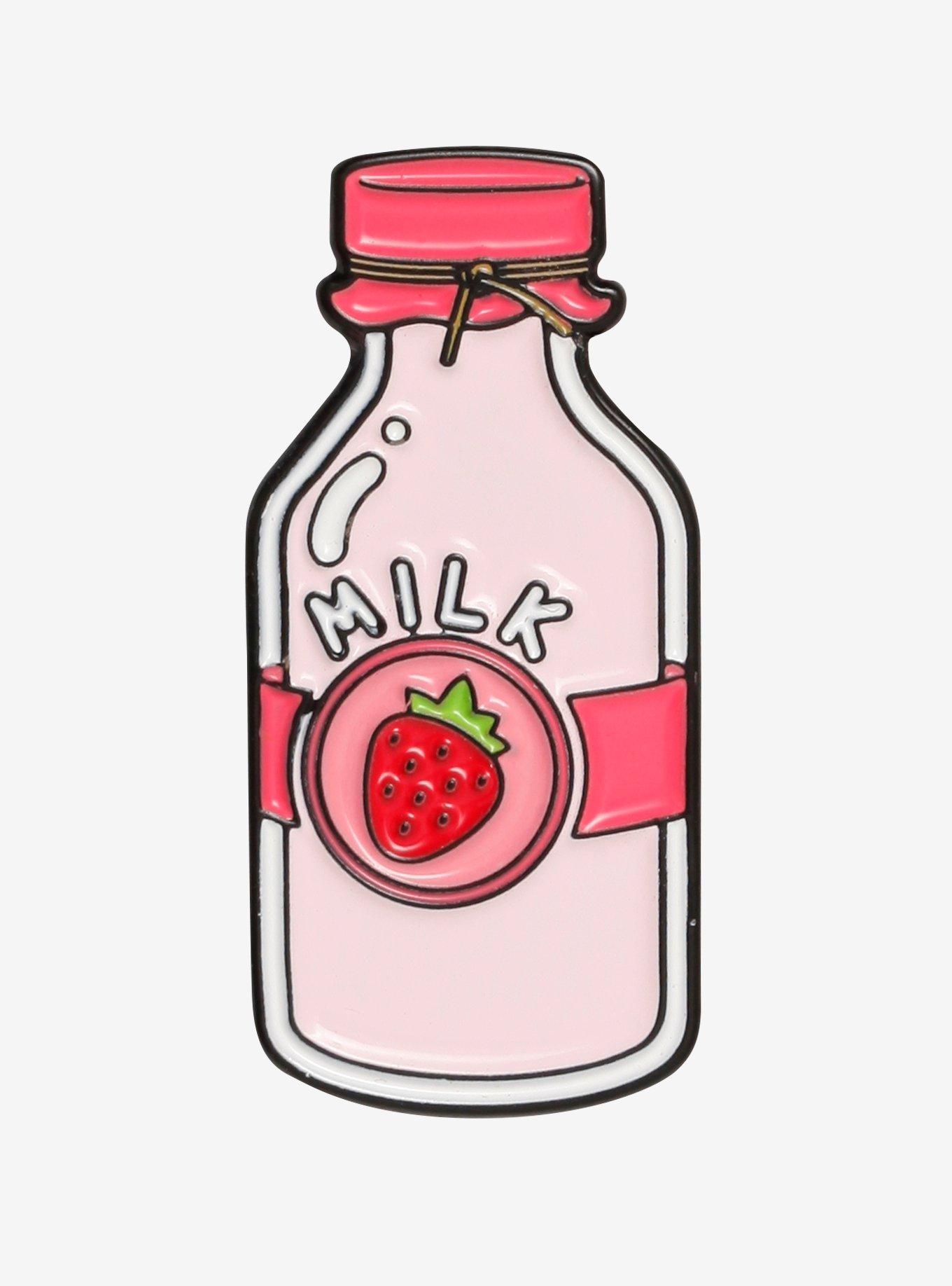 Strawberry Milk Bottle Enamel Pin, , hi-res