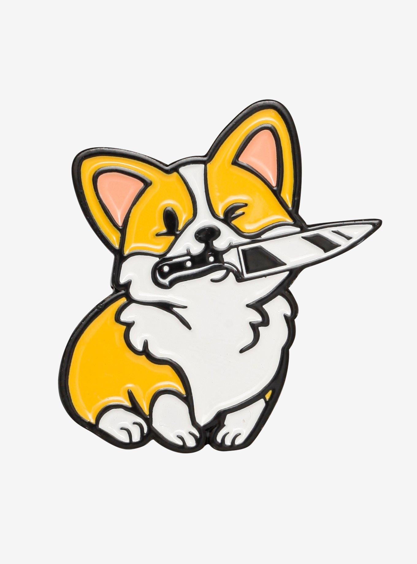 Corgi With A Knife Enamel Pin, , hi-res