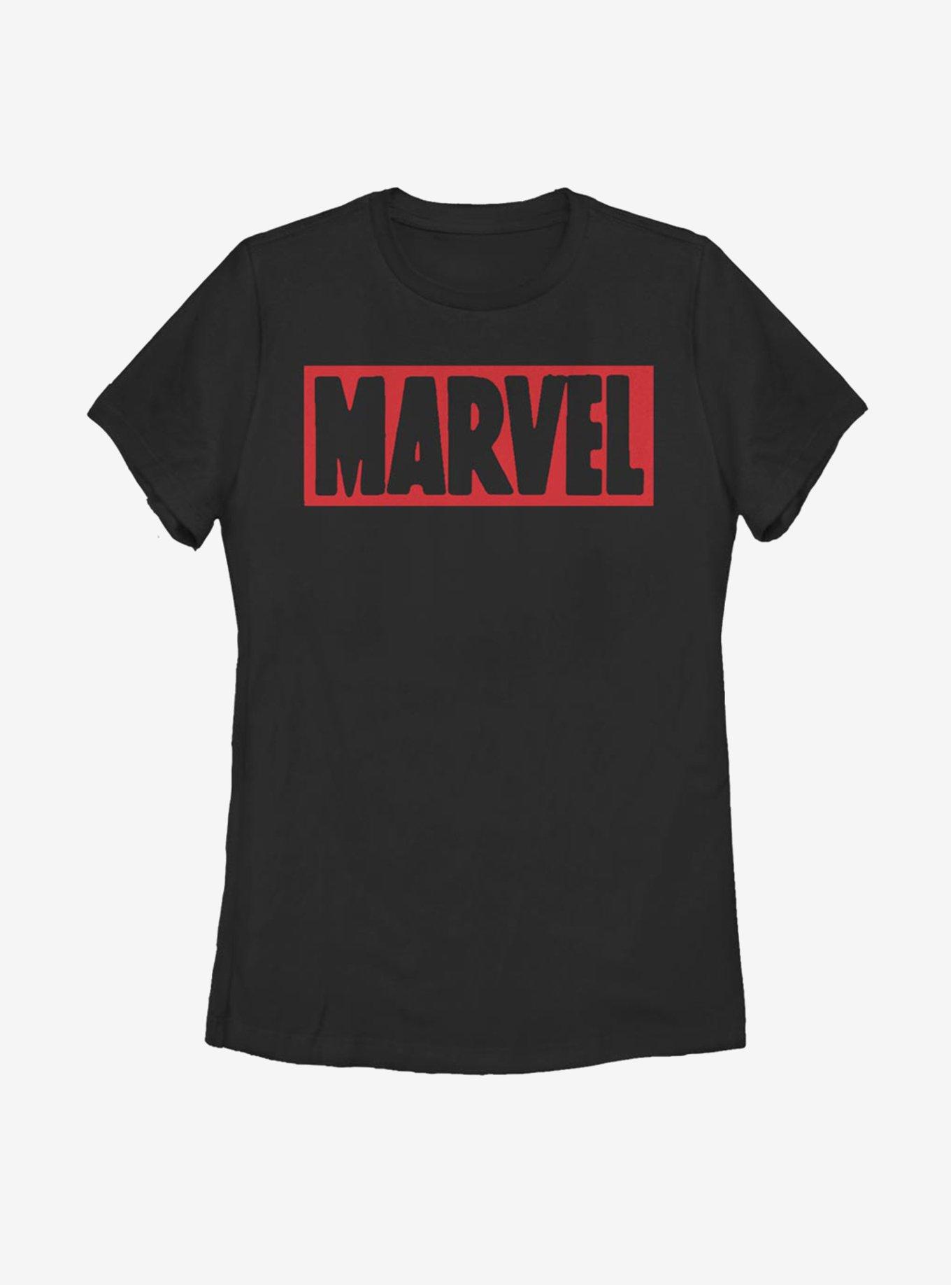 Marvel Brick Logo Classic Womens T-Shirt, BLACK, hi-res