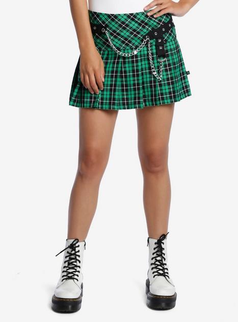 Royal Bones By Tripp Green Plaid Skirt With Chains Hot Topic