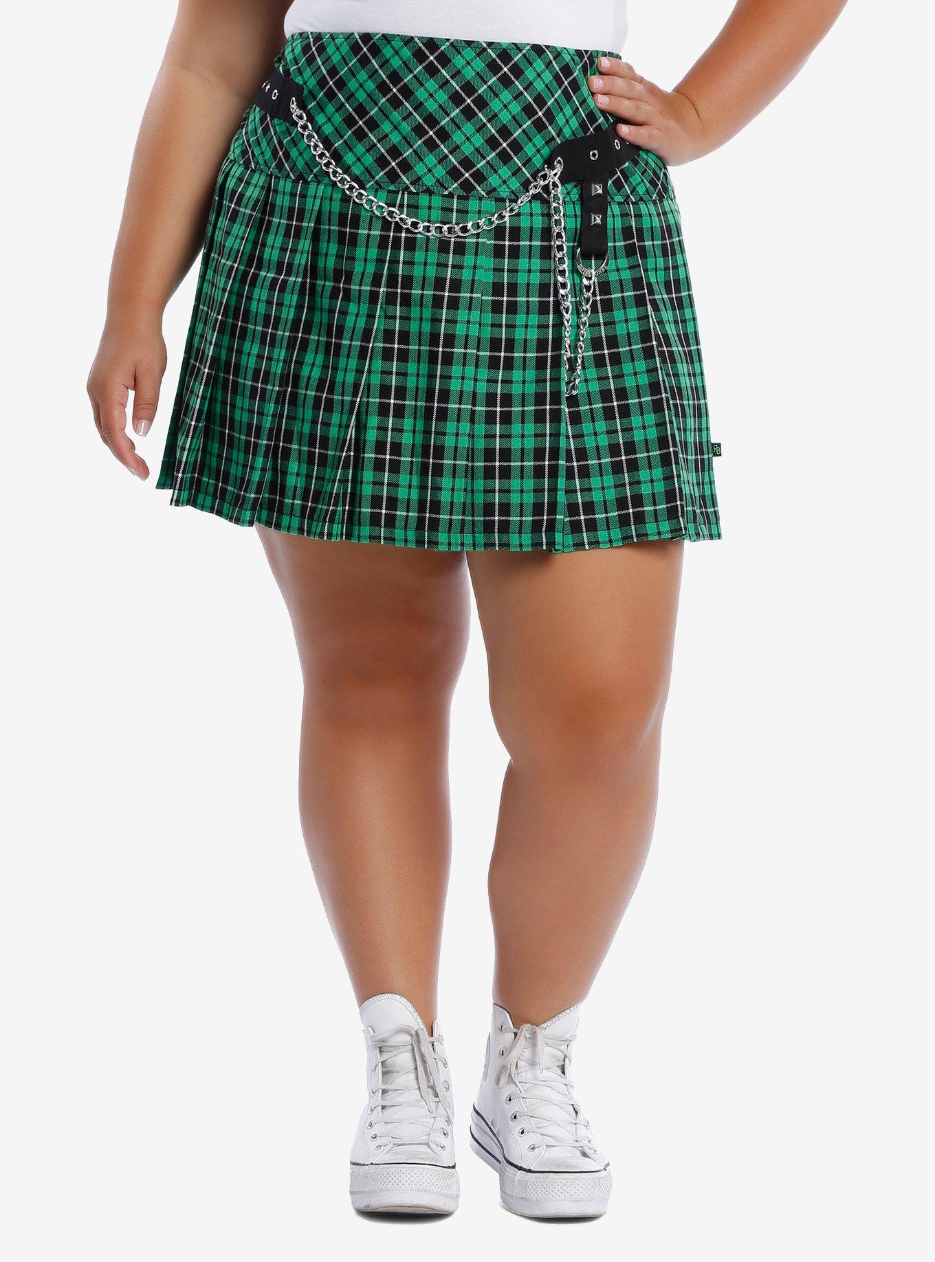 Neon green plaid skirt hotsell