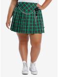 Tripp Green Plaid Skirt With Chains Plus Size, BLACK, hi-res