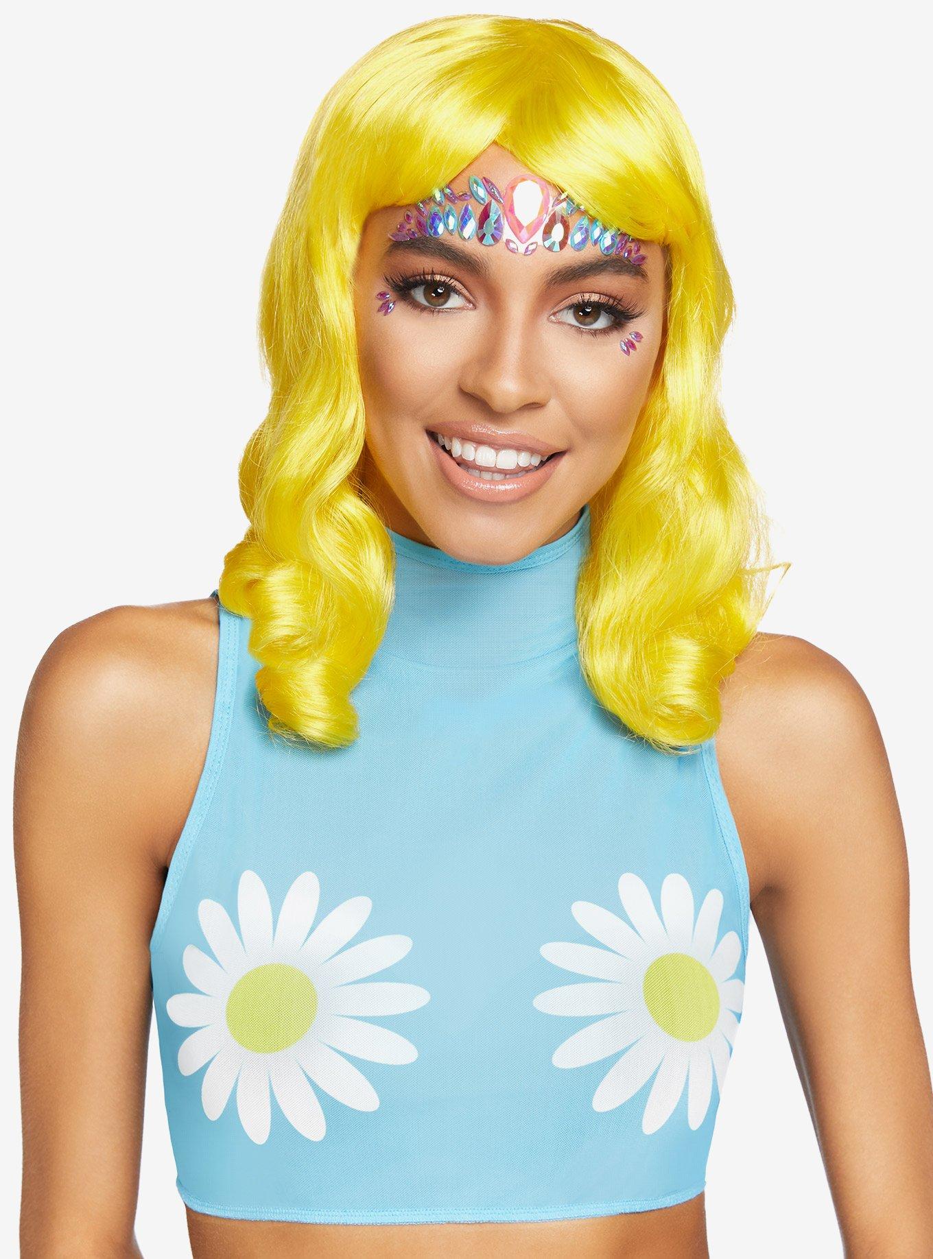 Daisy High Neck Mesh Crop Top, BLUE, hi-res