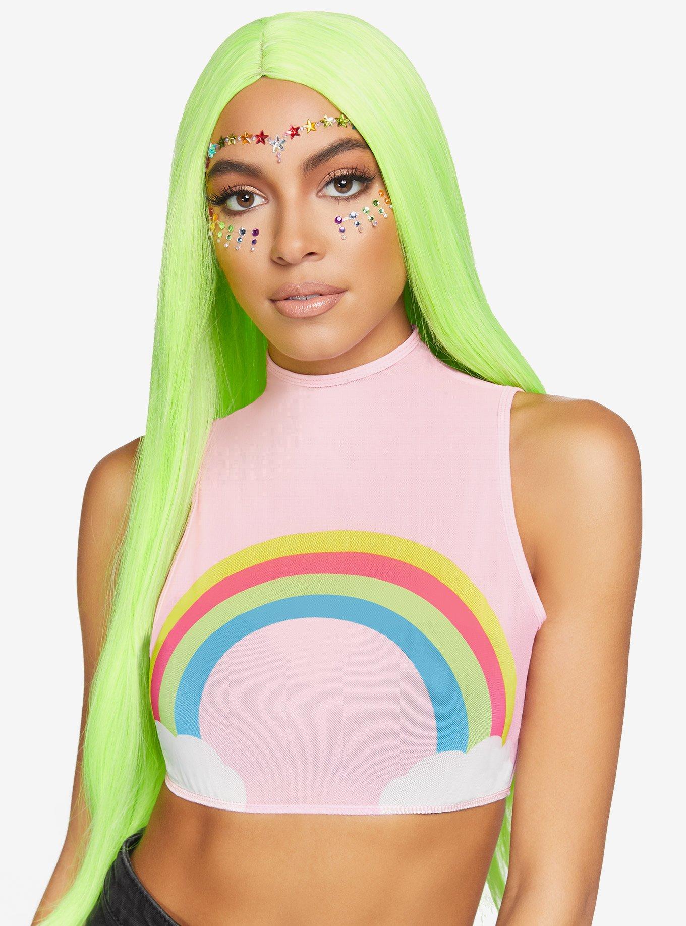 Rainbow Mesh Crop Top, PINK, hi-res