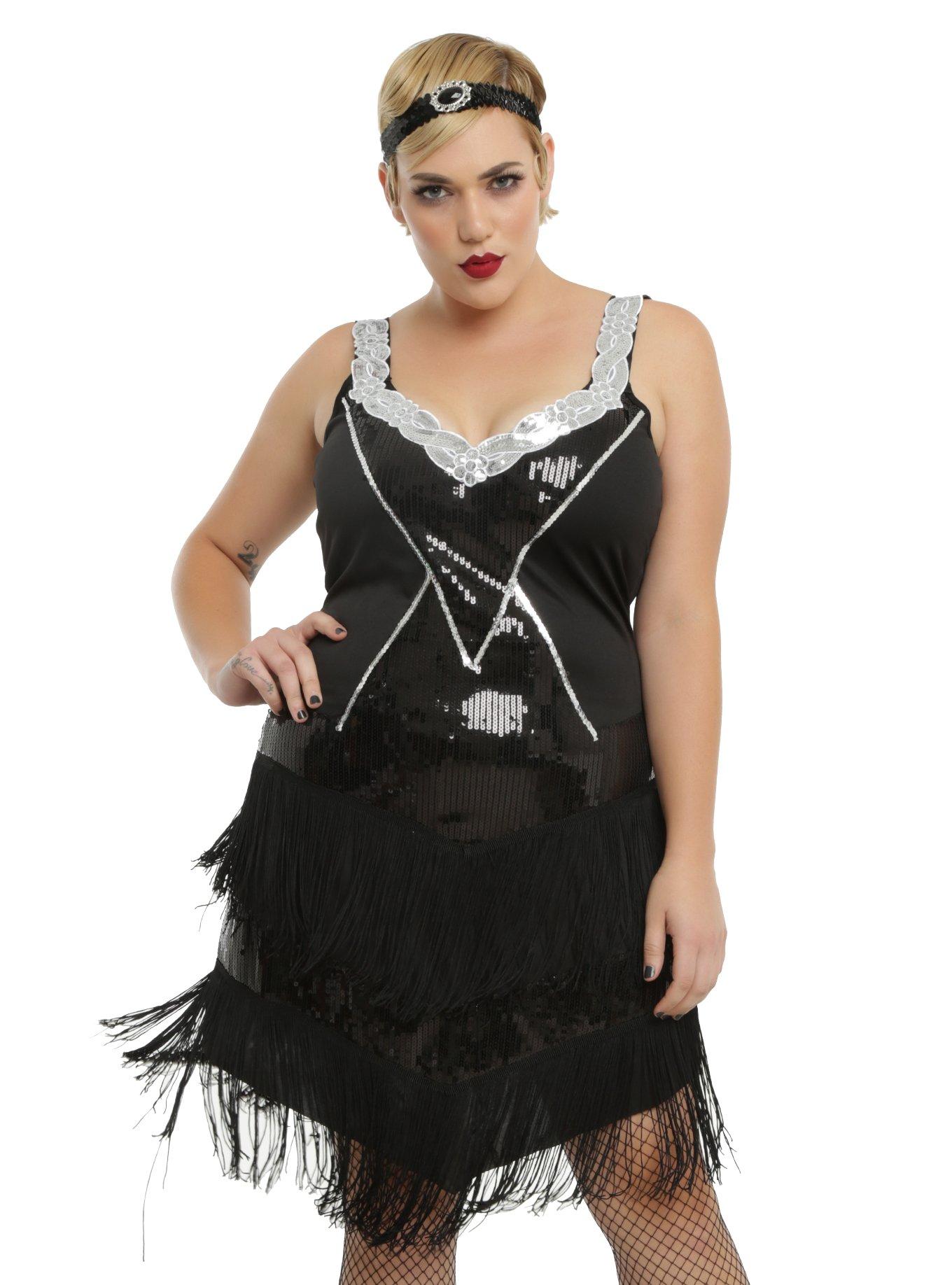 Glamour Flapper Dress Plus Size, BLACK  SILVER, hi-res