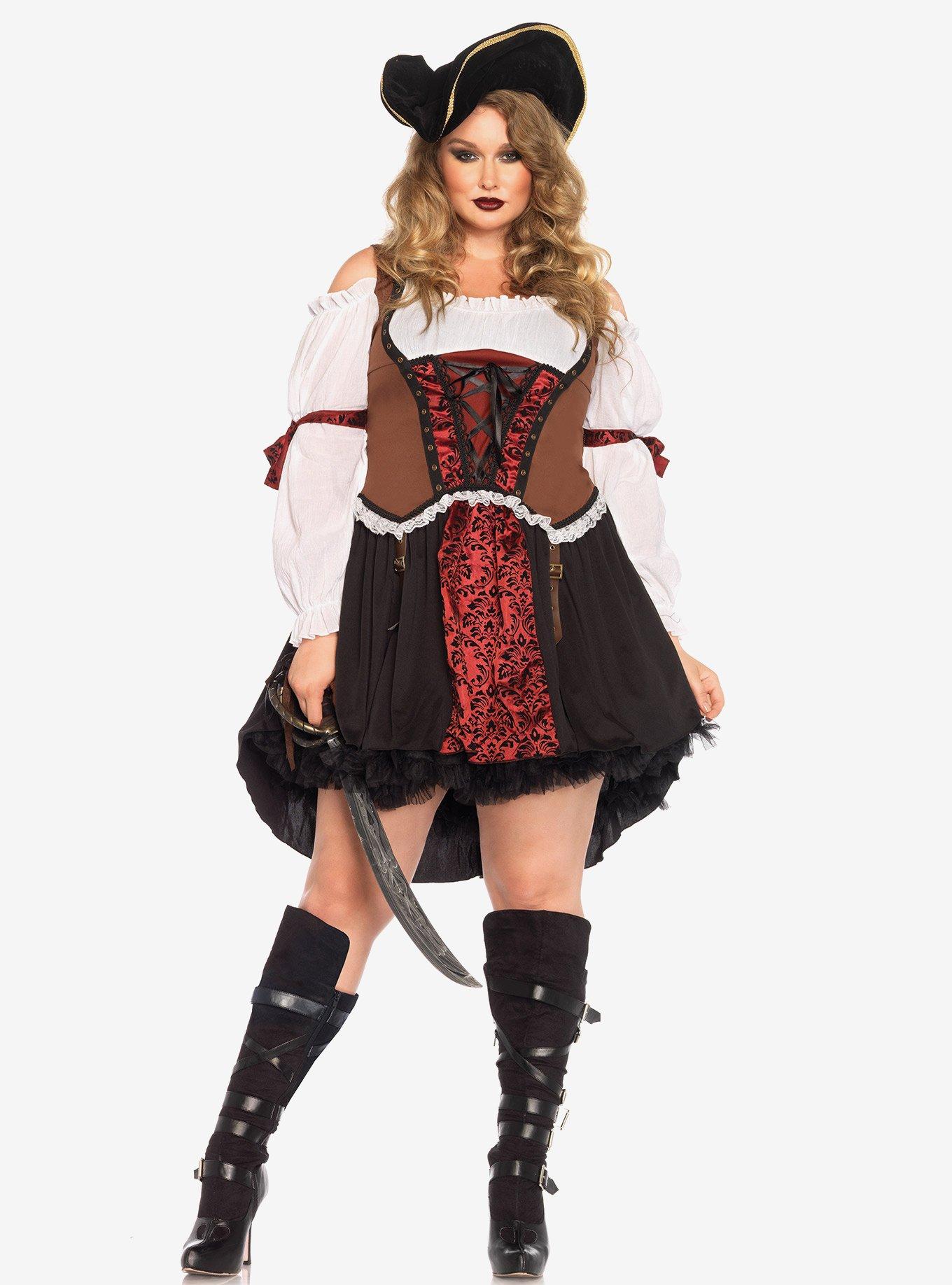 Ruthless Pirate Wench Brocade Peasant Dress Plus Size | Hot Topic
