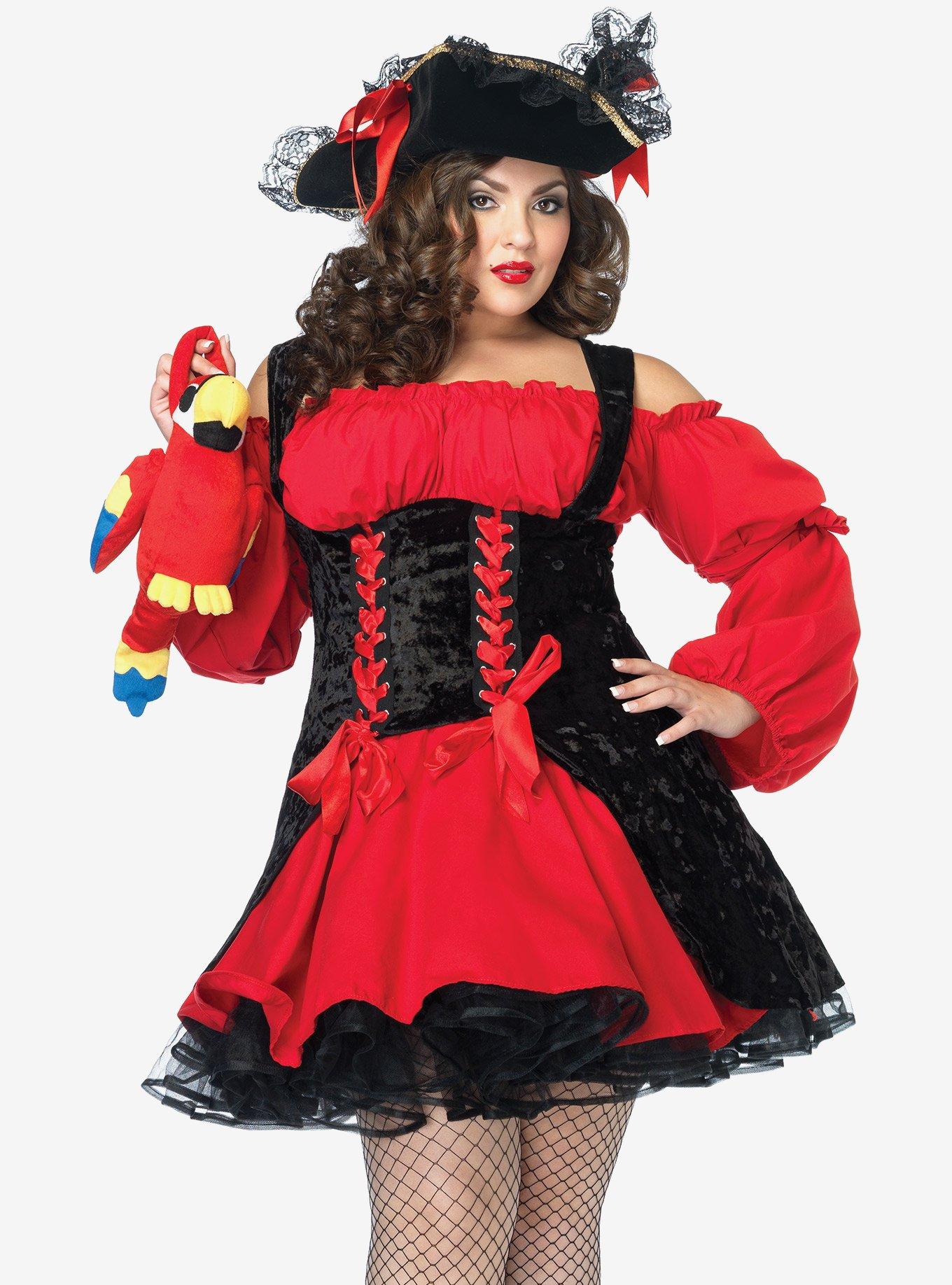 Vixen Pirate Wench With Velvet Corset Dress Plus Size, RED  BLACK, hi-res
