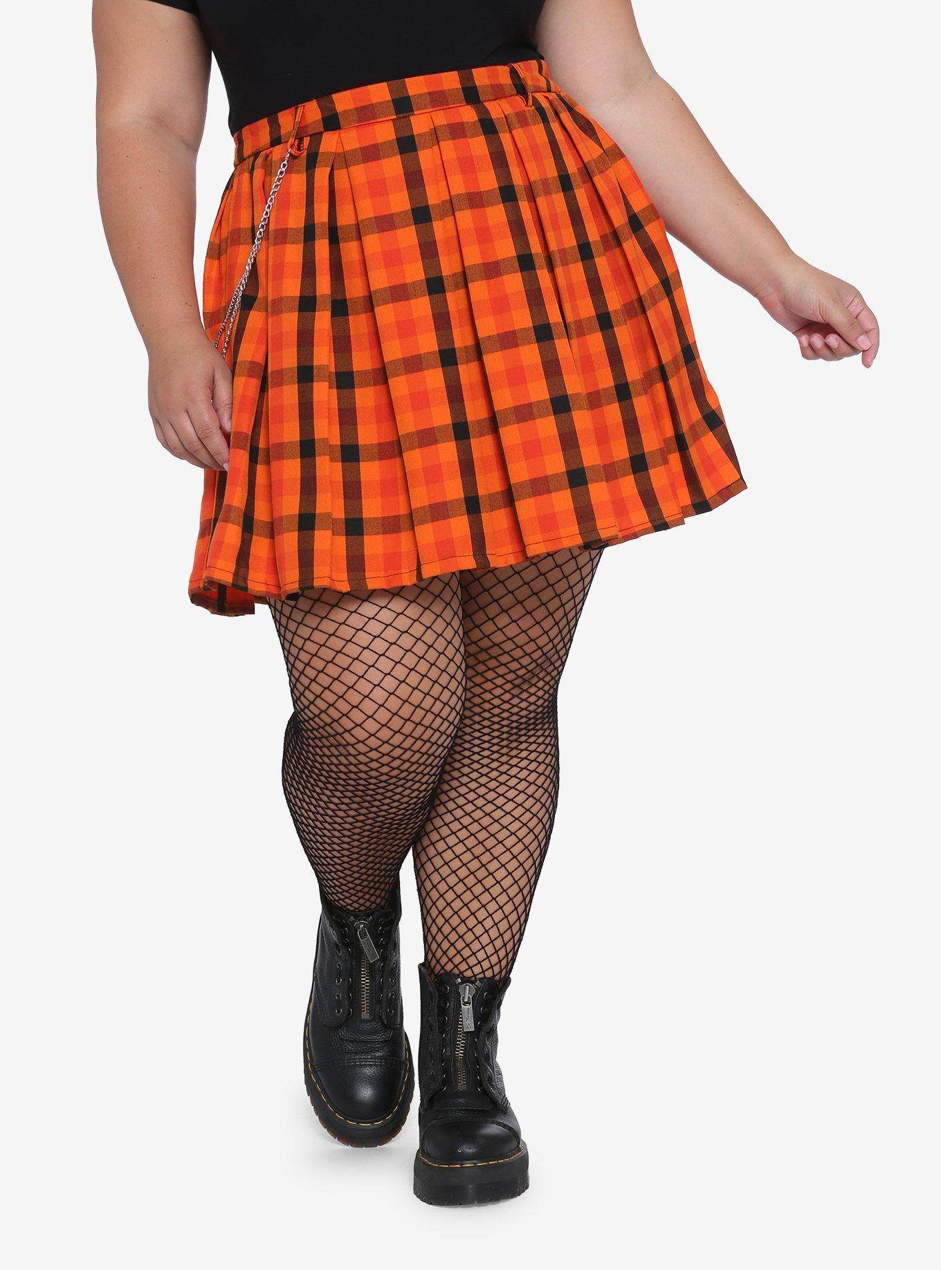 Orange Plaid Pleated Chain Skirt Plus Size Hot Topic