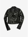 Faux Leather Girls Motorcycle Jacket, BLACK, hi-res