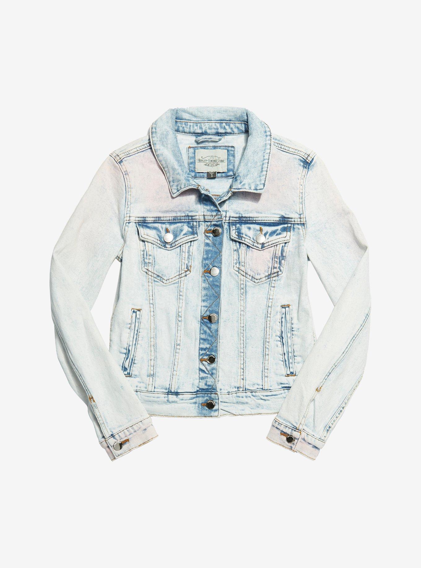 Light Pink Acid Wash Girls Denim Jacket, PINK, hi-res