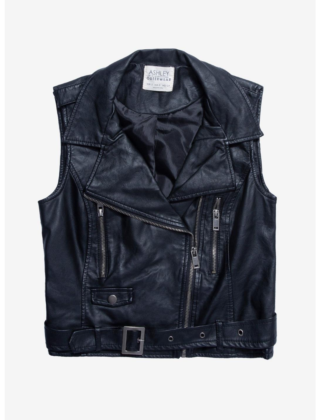 Black Faux Leather Vest, BLACK, hi-res