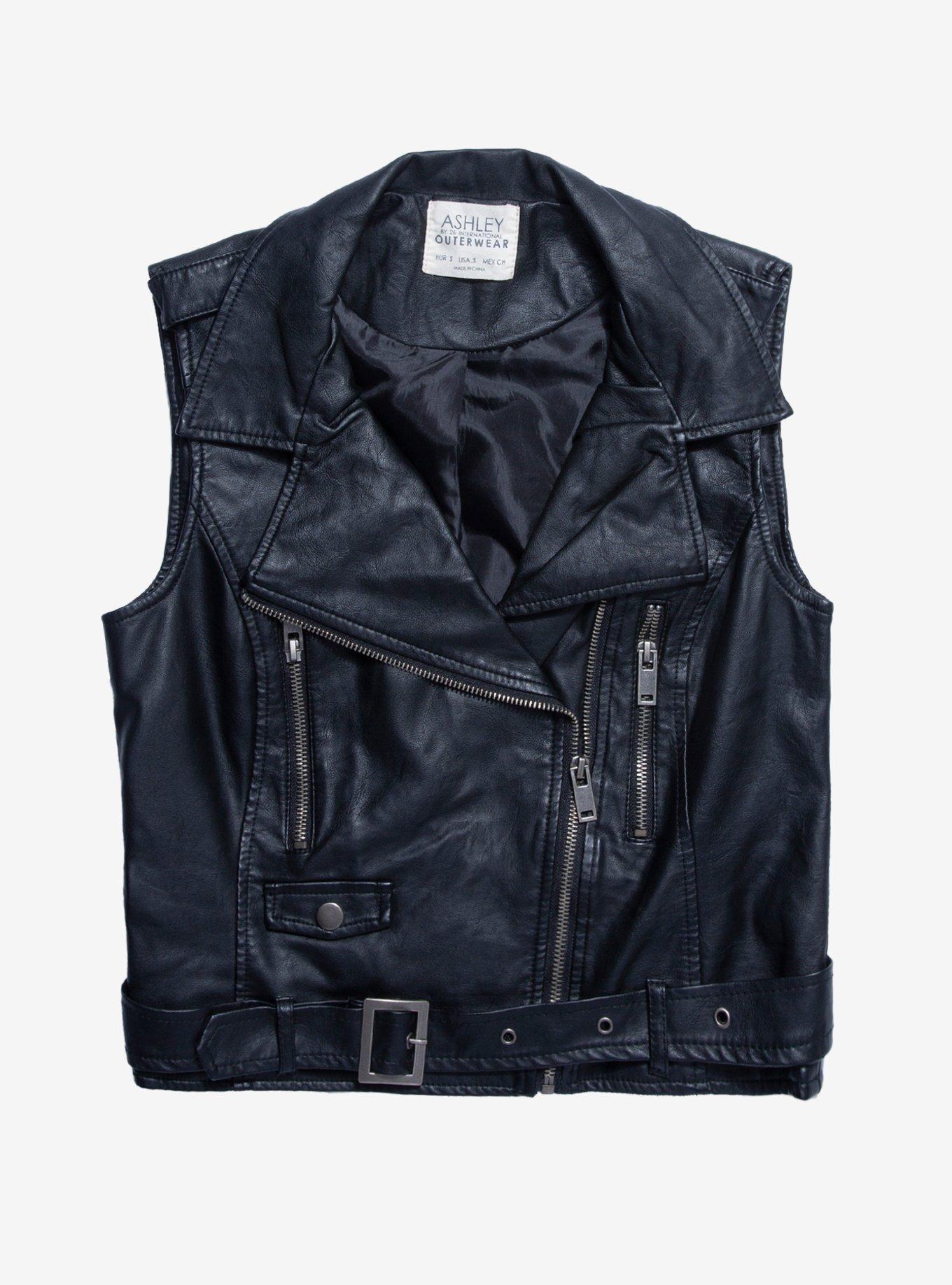 Black Faux Leather Vest, BLACK, hi-res