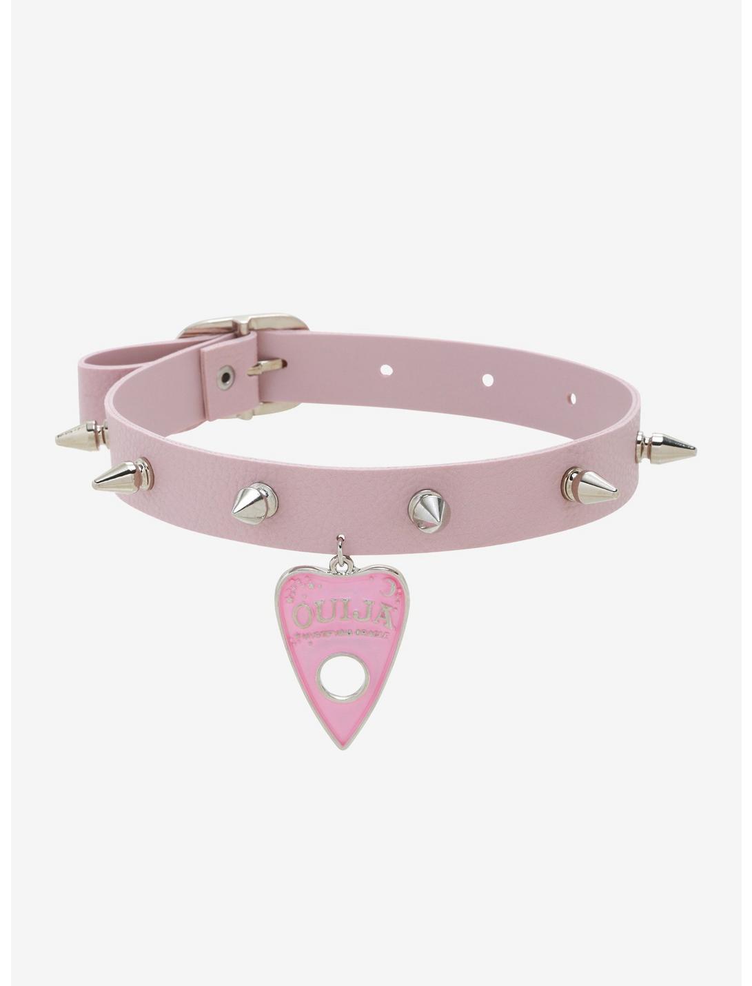 Ouija Planchette Pink Spike Faux Leather Choker, , hi-res