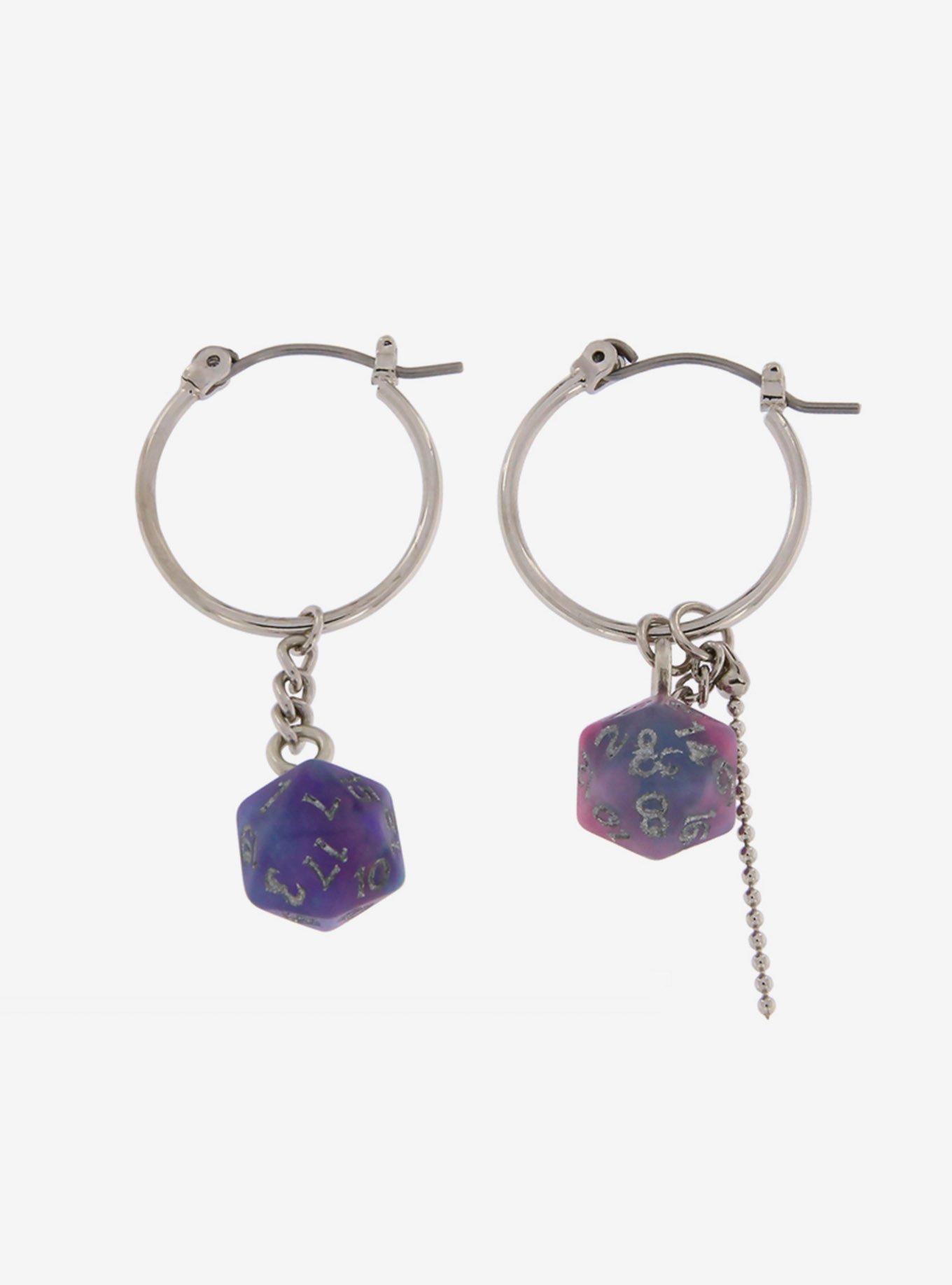 Dungeons & Dragons D20 Dice Mismatch Hoop Earrings, , hi-res