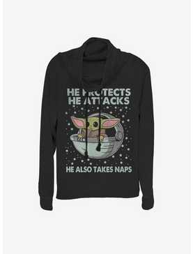 Star Wars The Mandalorian The Child Protect Attack And Nap Cowlneck Long-Sleeve Womens Top, , hi-res