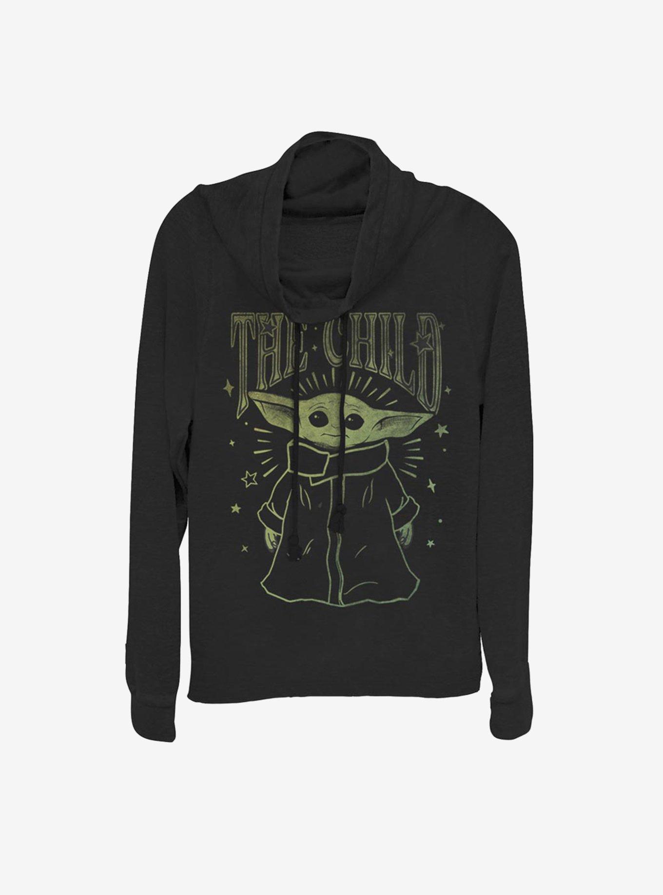 Star Wars The Mandalorian The Child Vintage Outline Cowlneck Long-Sleeve Womens Top, , hi-res