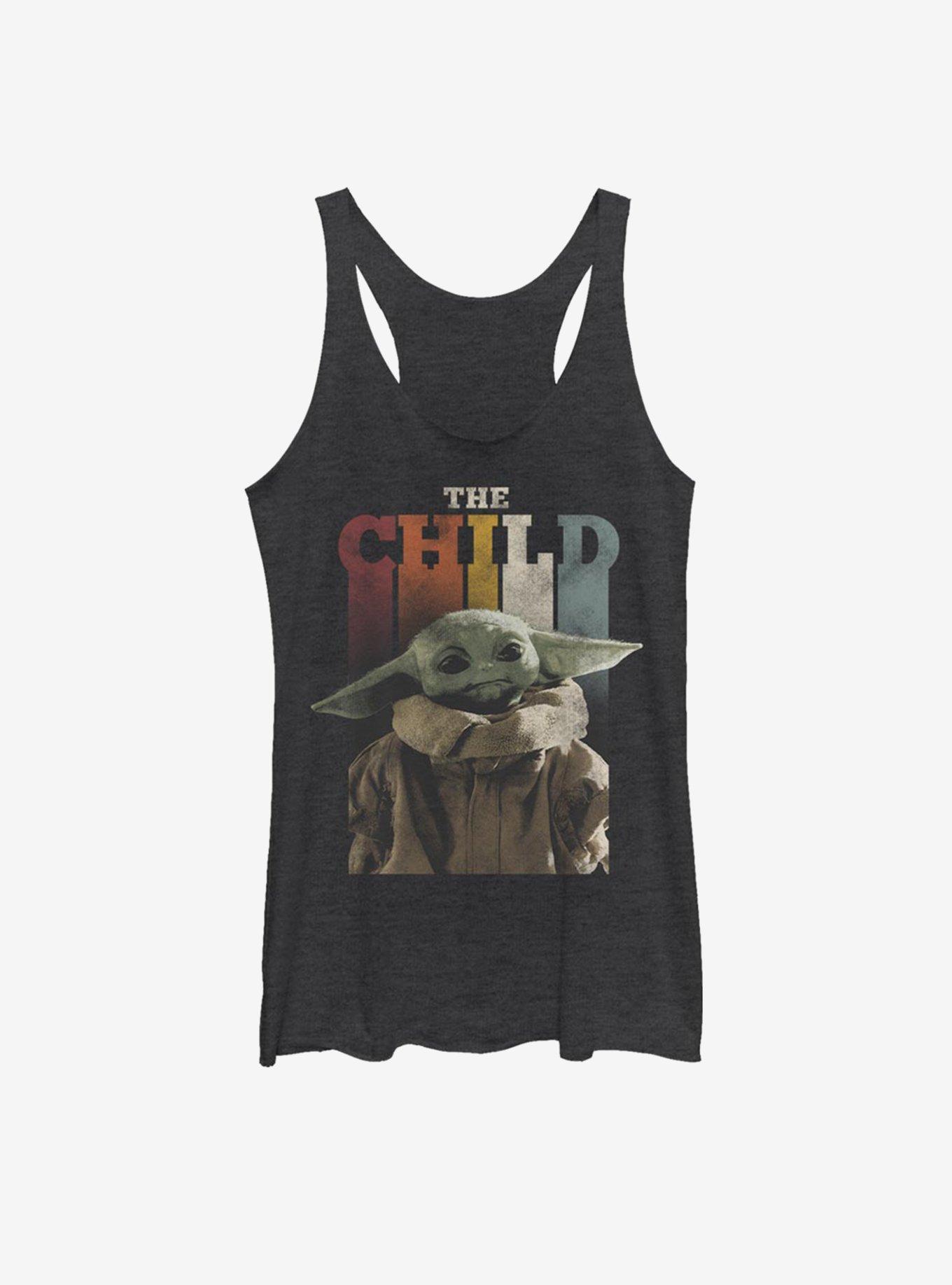 Star Wars The Mandalorian The Child Rainbow Vintage Womens Tank Top, BLK HTR, hi-res