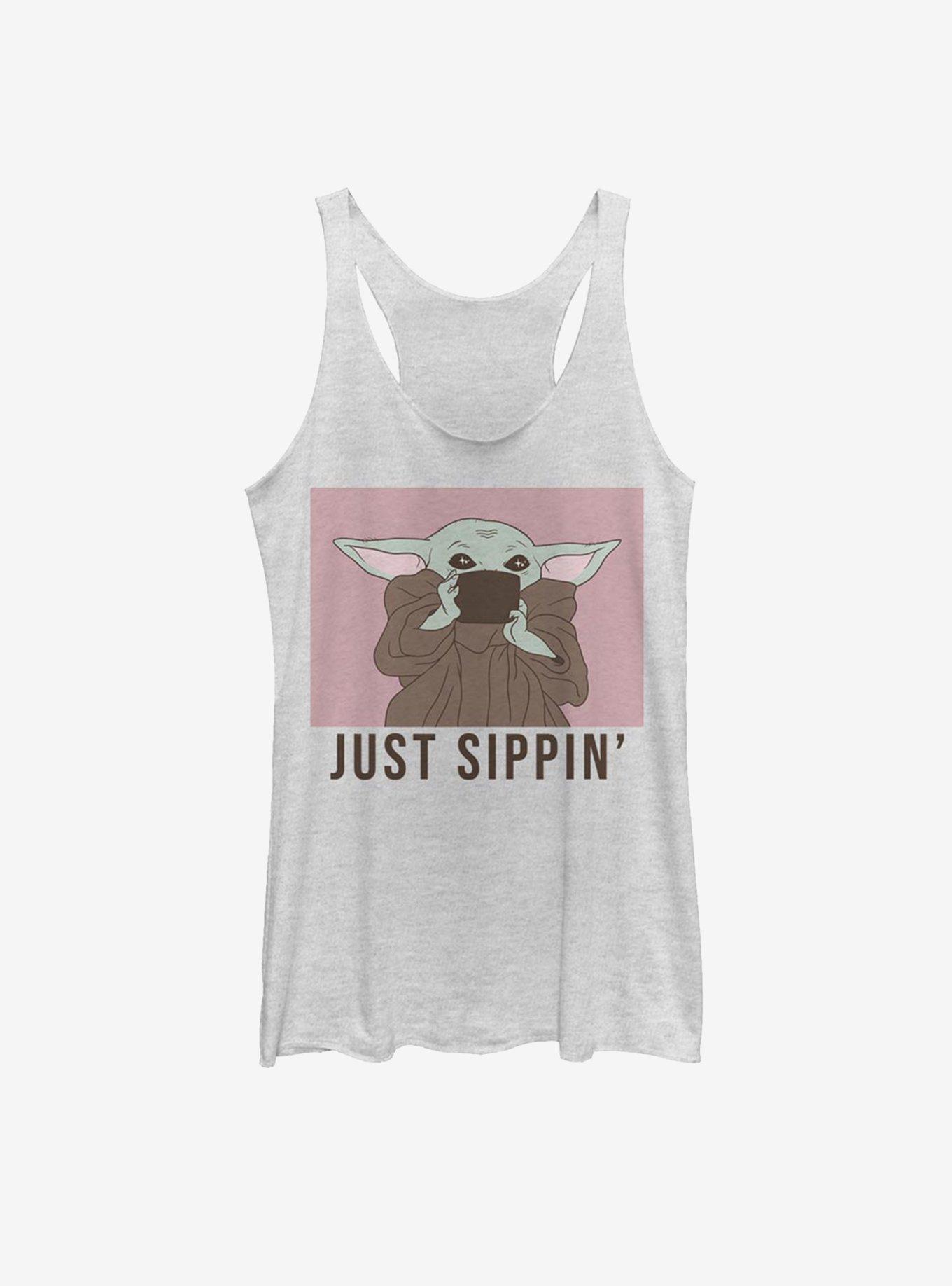 Star Wars The Mandalorian The Child Just Sippin' Womens Tank Top, WHITE HTR, hi-res