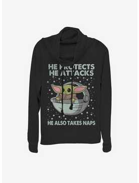 Star Wars The Mandalorian The Child Protect Attack And Nap Cowlneck Long-Sleeve Womens Top, , hi-res