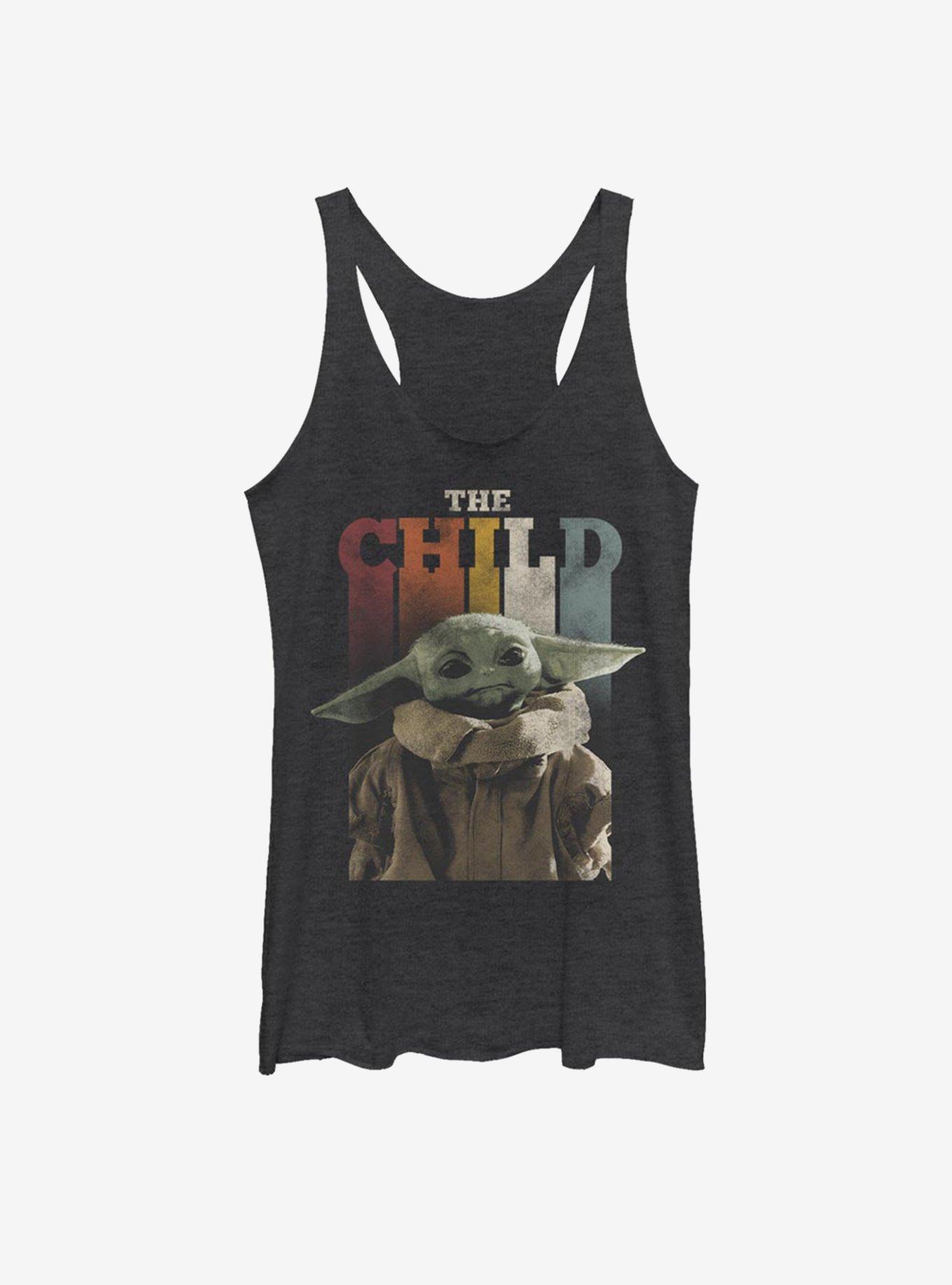 Star Wars The Mandalorian The Child Rainbow Vintage Womens Tank Top, BLK HTR, hi-res