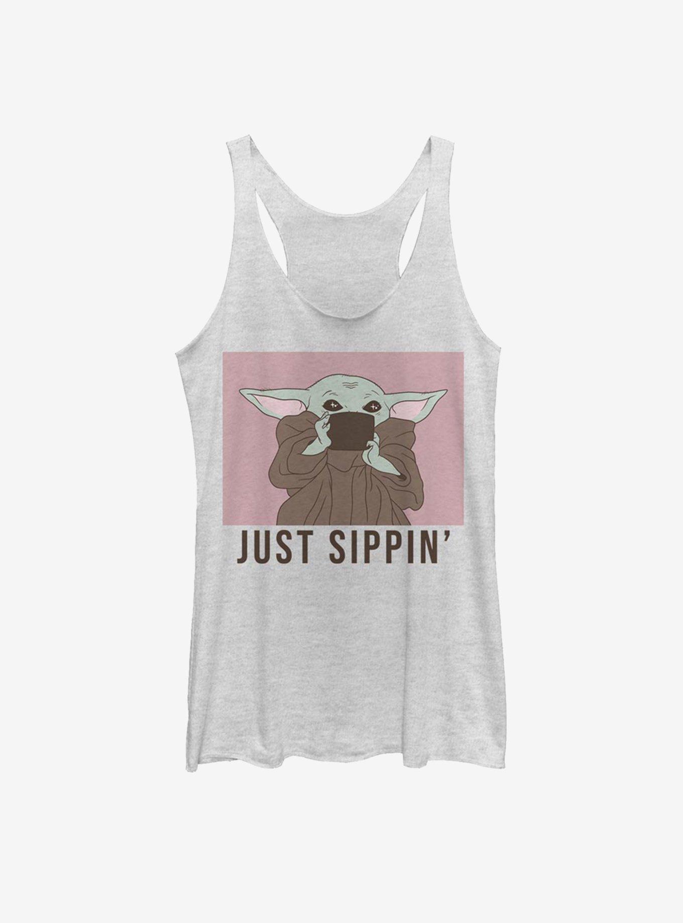 Star Wars The Mandalorian The Child Just Sippin' Womens Tank Top, WHITE HTR, hi-res