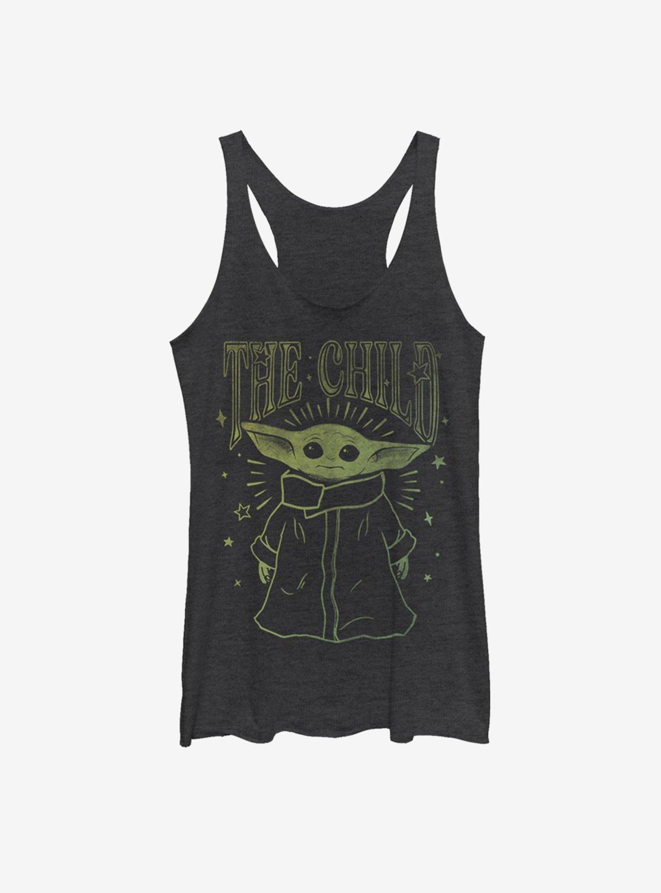 Star Wars The Mandalorian The Child Vintage Outline Womens Tank Top, BLK HTR, hi-res