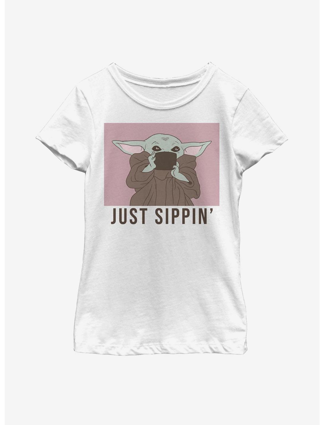 Star Wars The Mandalorian The Child Just Sippin' Youth Girls T-Shirt, WHITE, hi-res