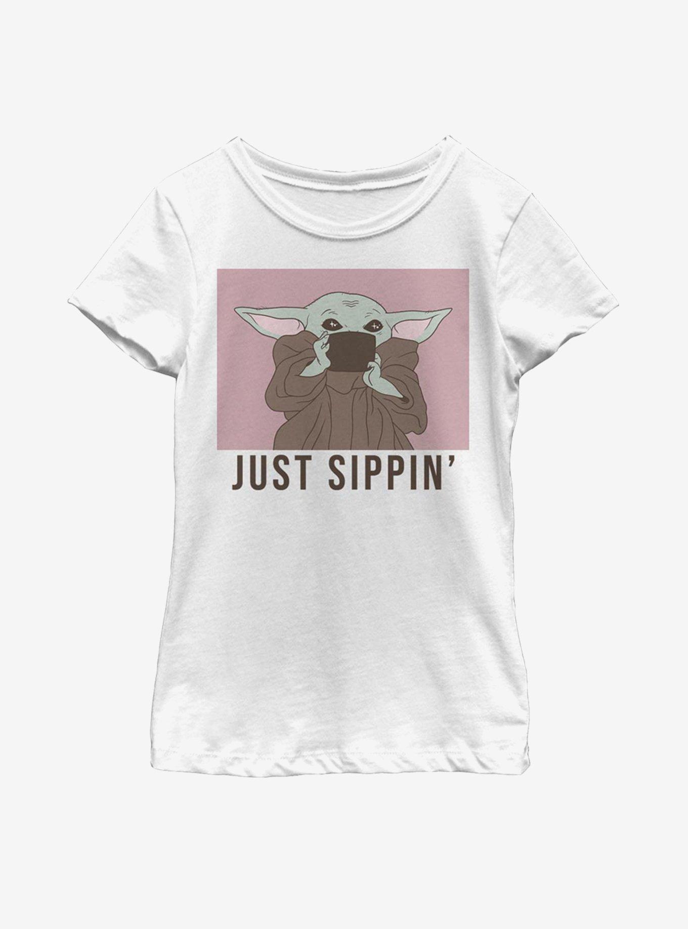 Star Wars The Mandalorian The Child Just Sippin' Youth Girls T-Shirt, WHITE, hi-res