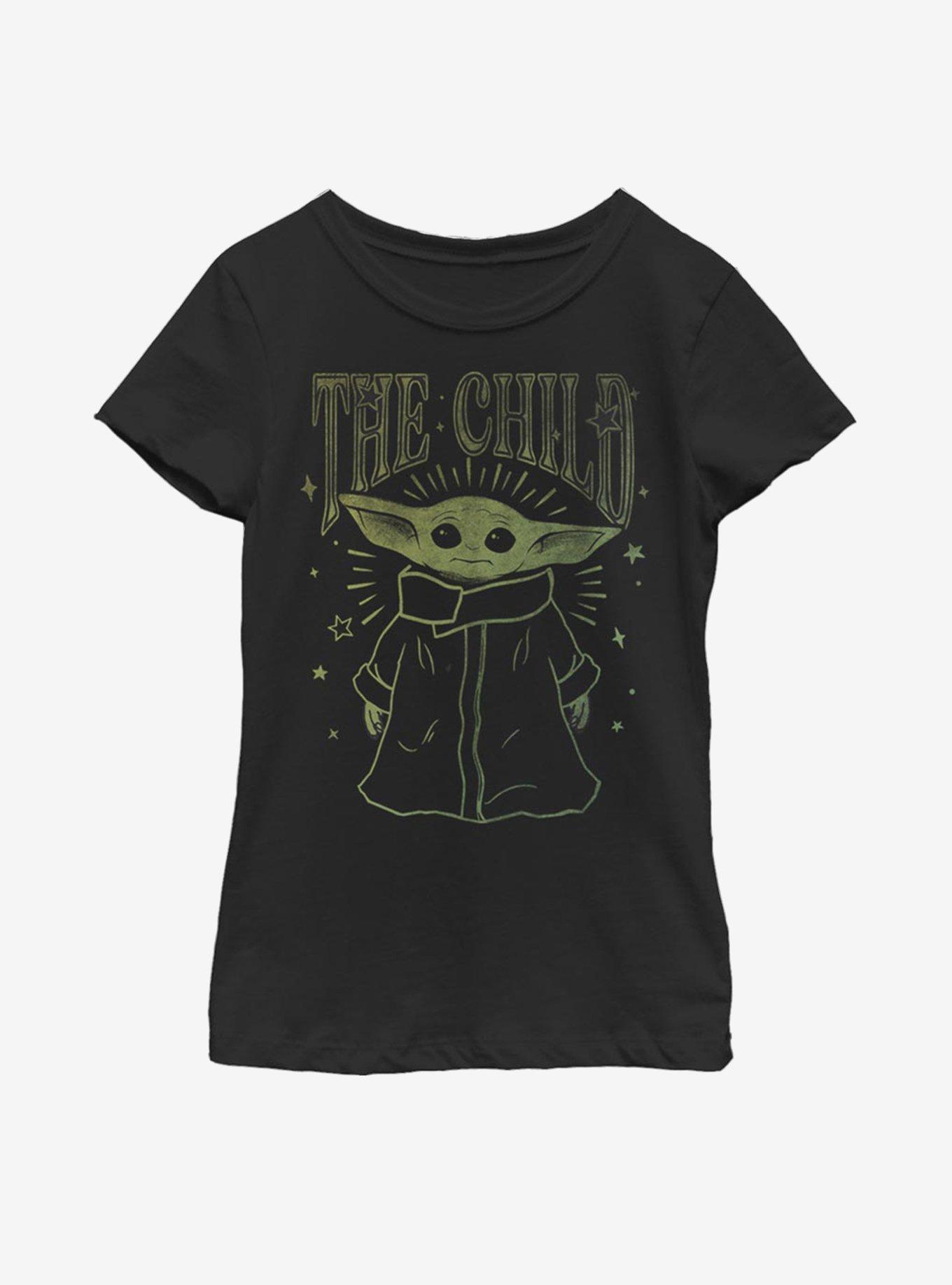 Star Wars The Mandalorian The Child Vintage Outline Youth Girls T-Shirt, BLACK, hi-res