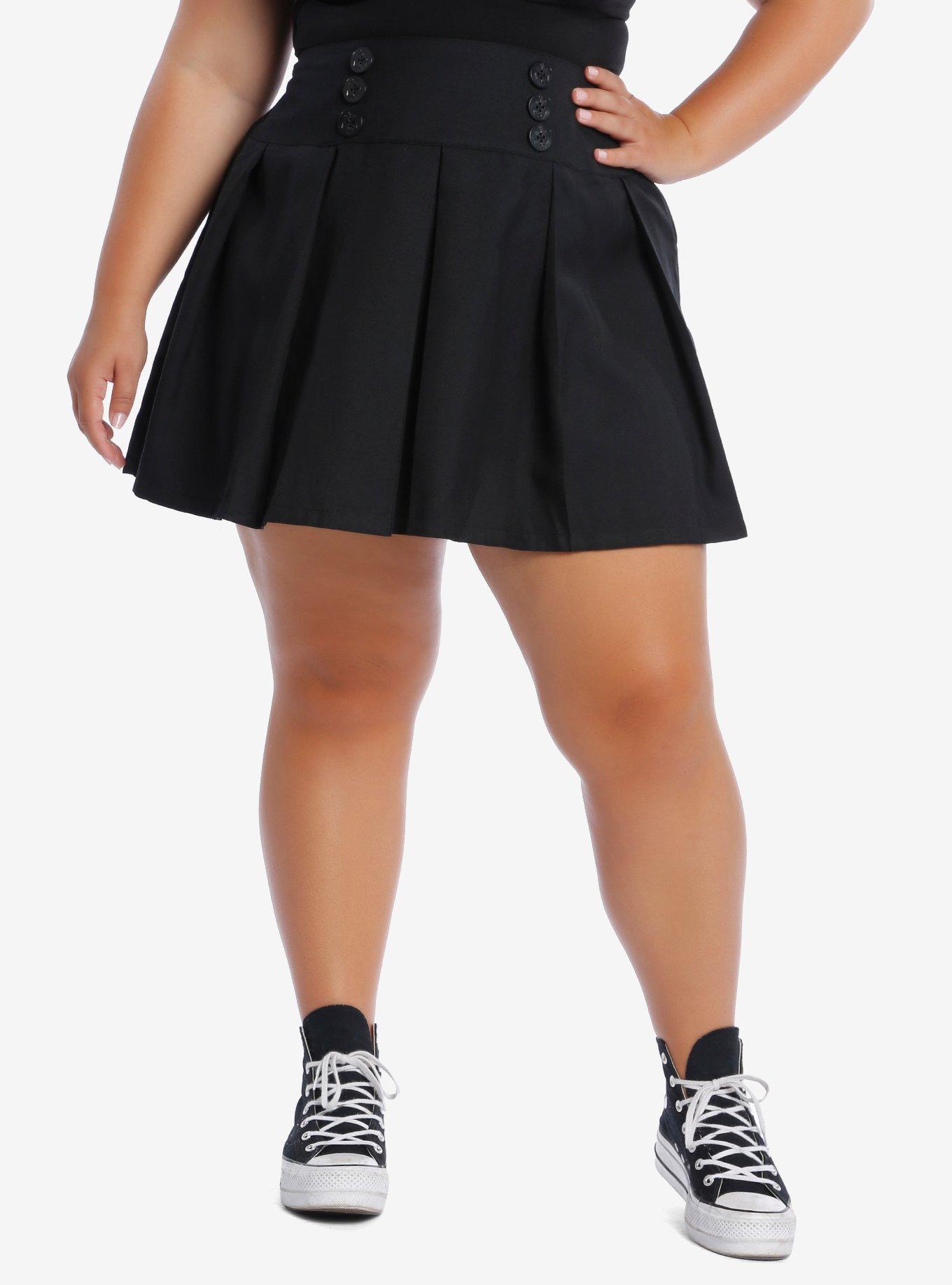 Sailor Button Detail Pleated Skirt Plus Size