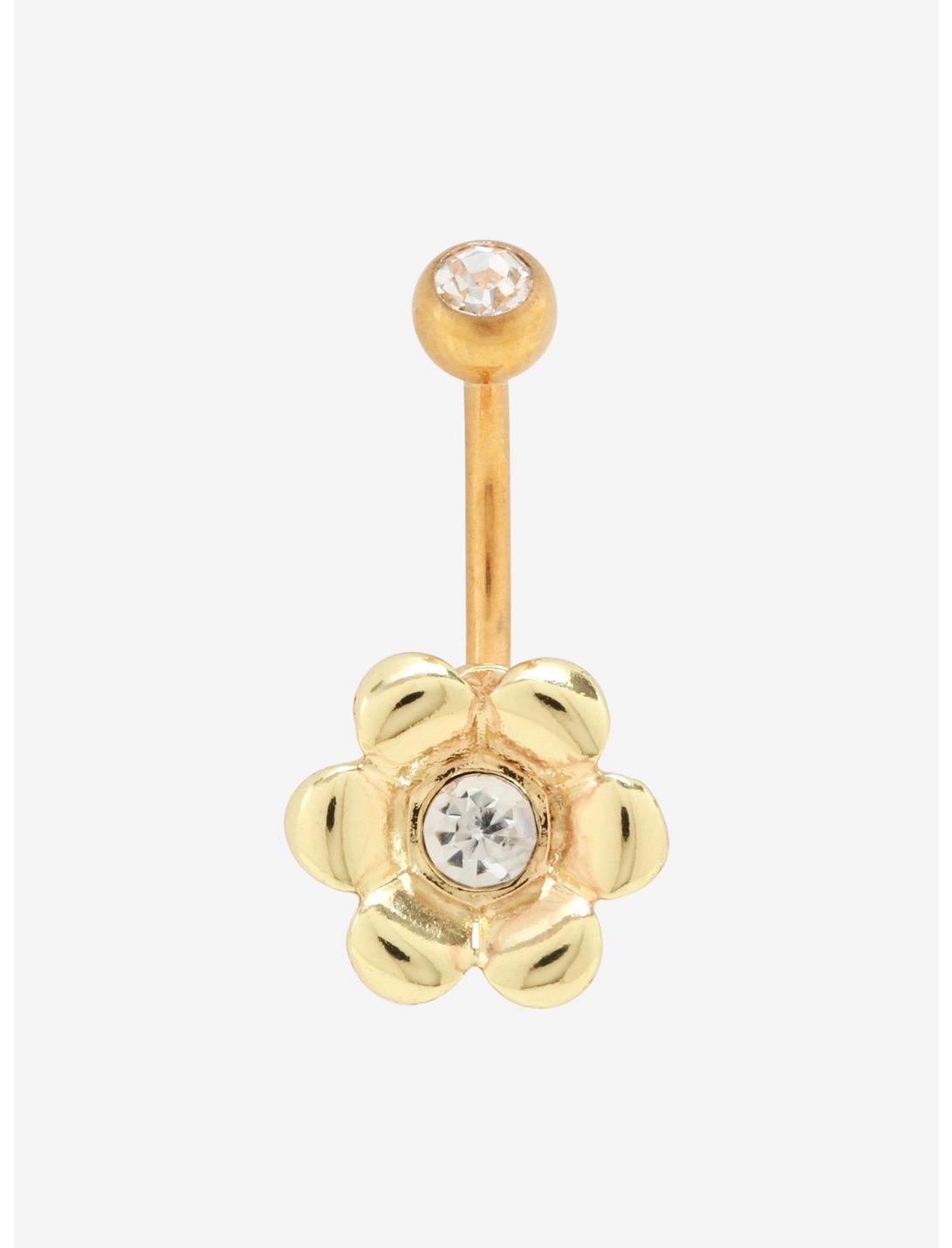 14G Steel Gold CZ Daisy Navel Barbell, , hi-res