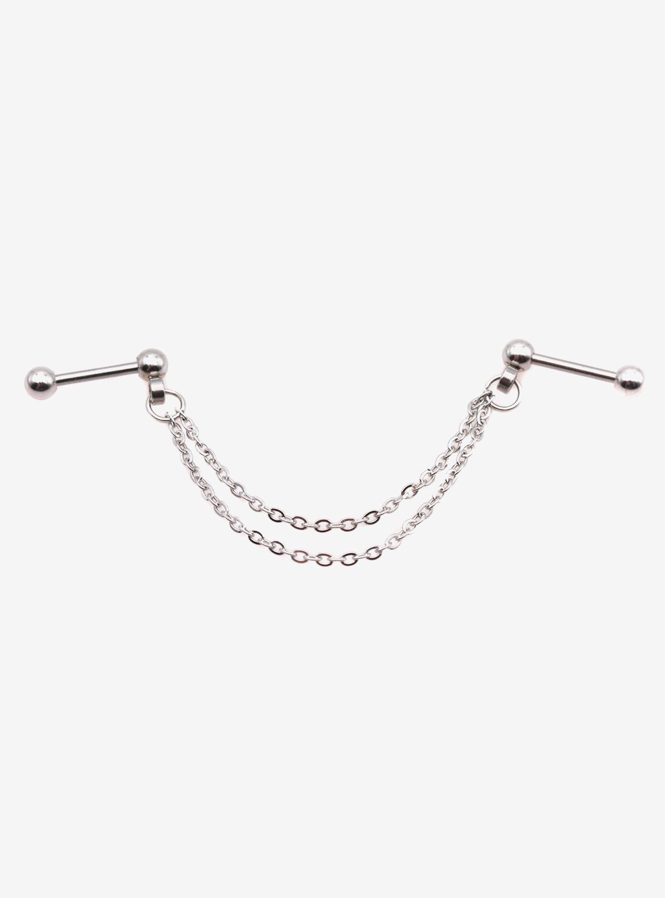 Steel Silver Chain Double Barbell | Hot Topic