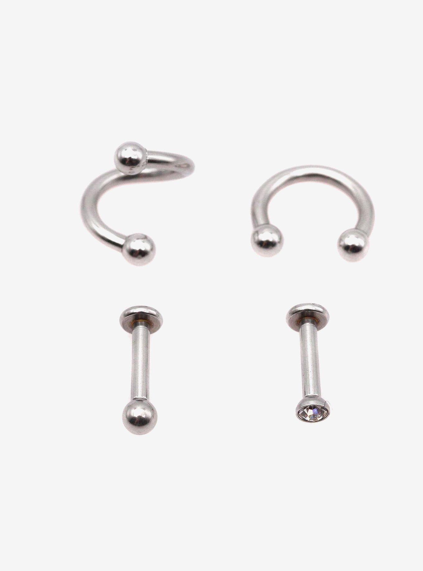 Steel Silver Labret Stud & Circular Barbell 4 Pack | Hot Topic