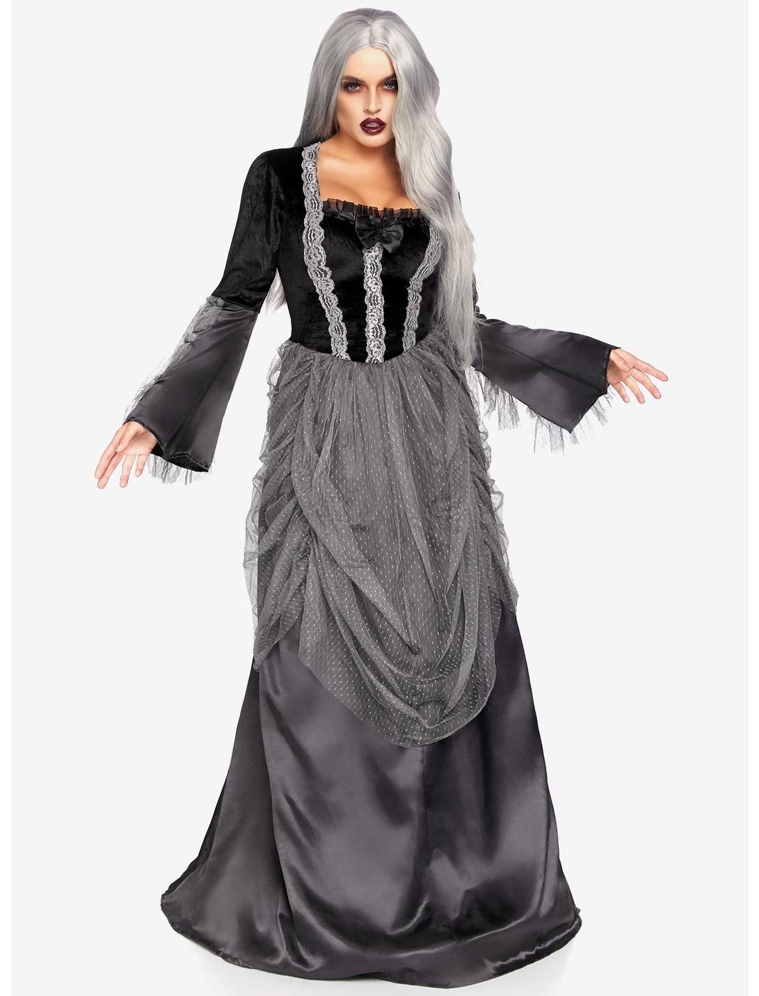 Victorian Ball Gown Costume, BLACK  GREY, hi-res