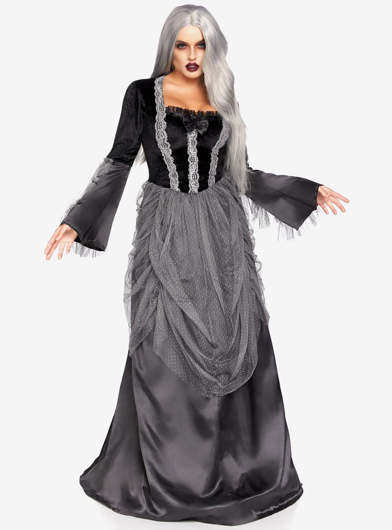 Victorian Ball Gown Costume, BLACK  GREY, hi-res