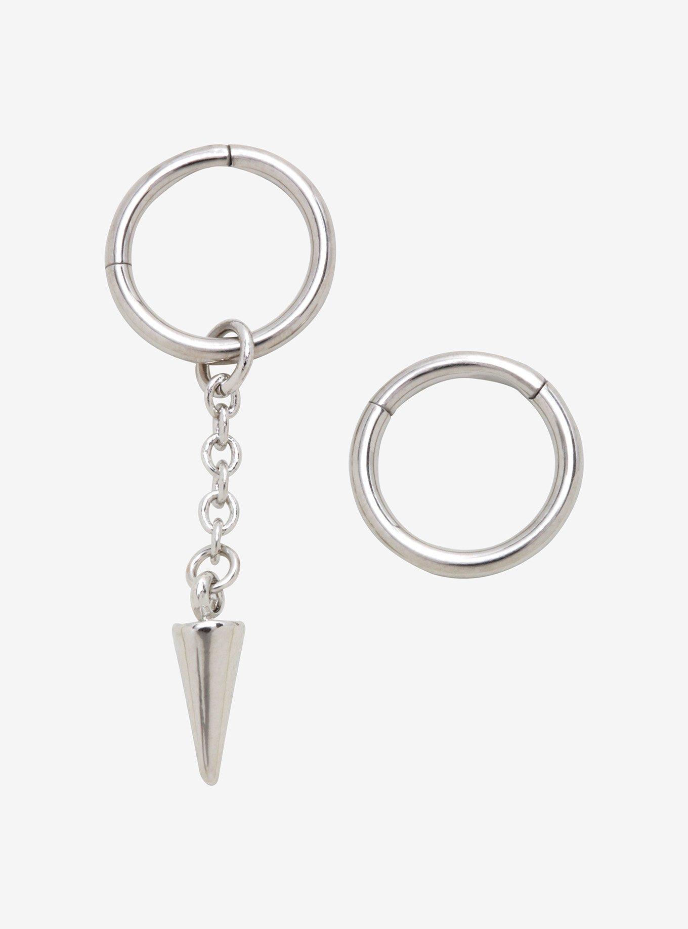 Steel Silver Chain Spike Hinged Hoop 2 Pack | Hot Topic