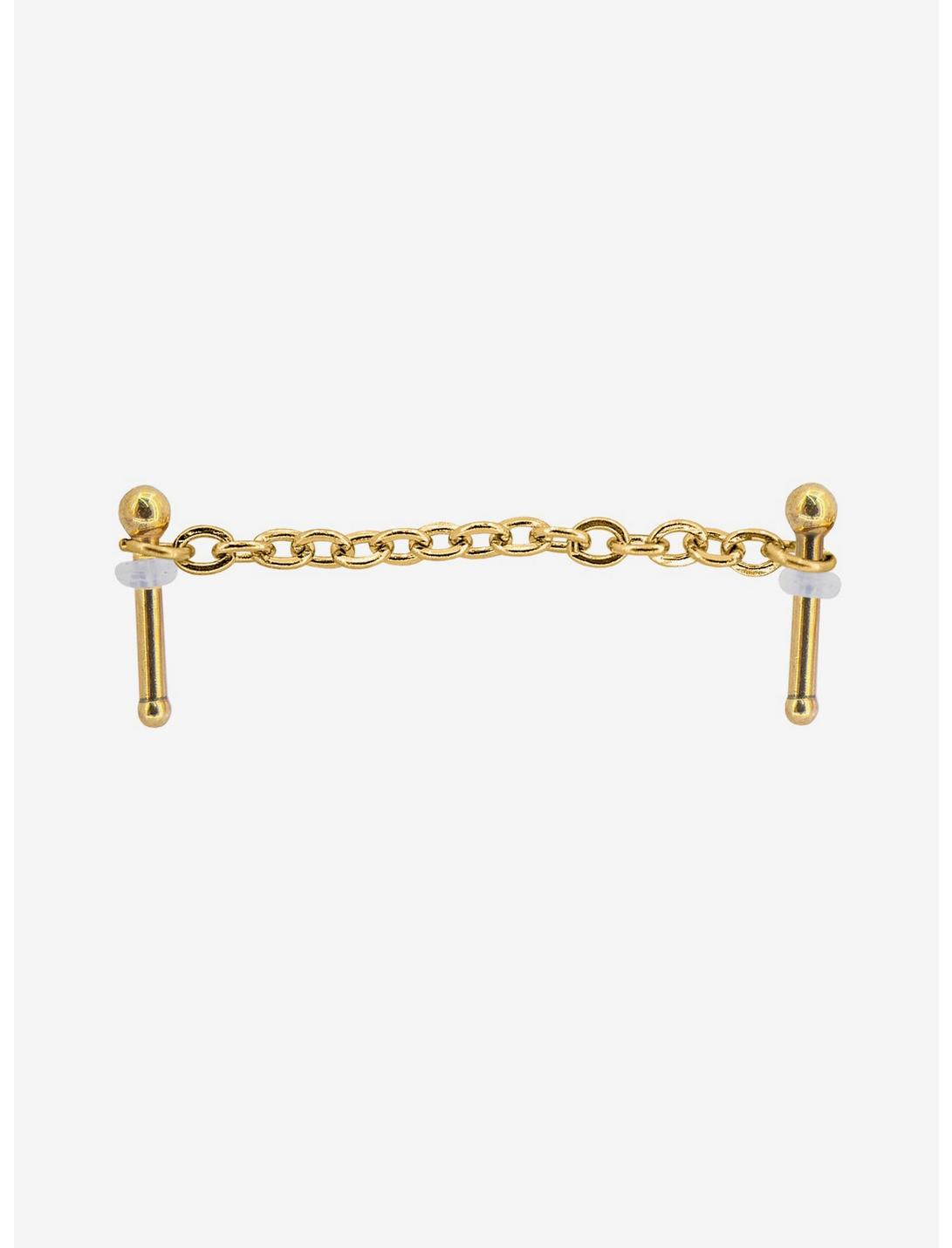 Steel Gold Chain Double Nose Stud, GOLD, hi-res