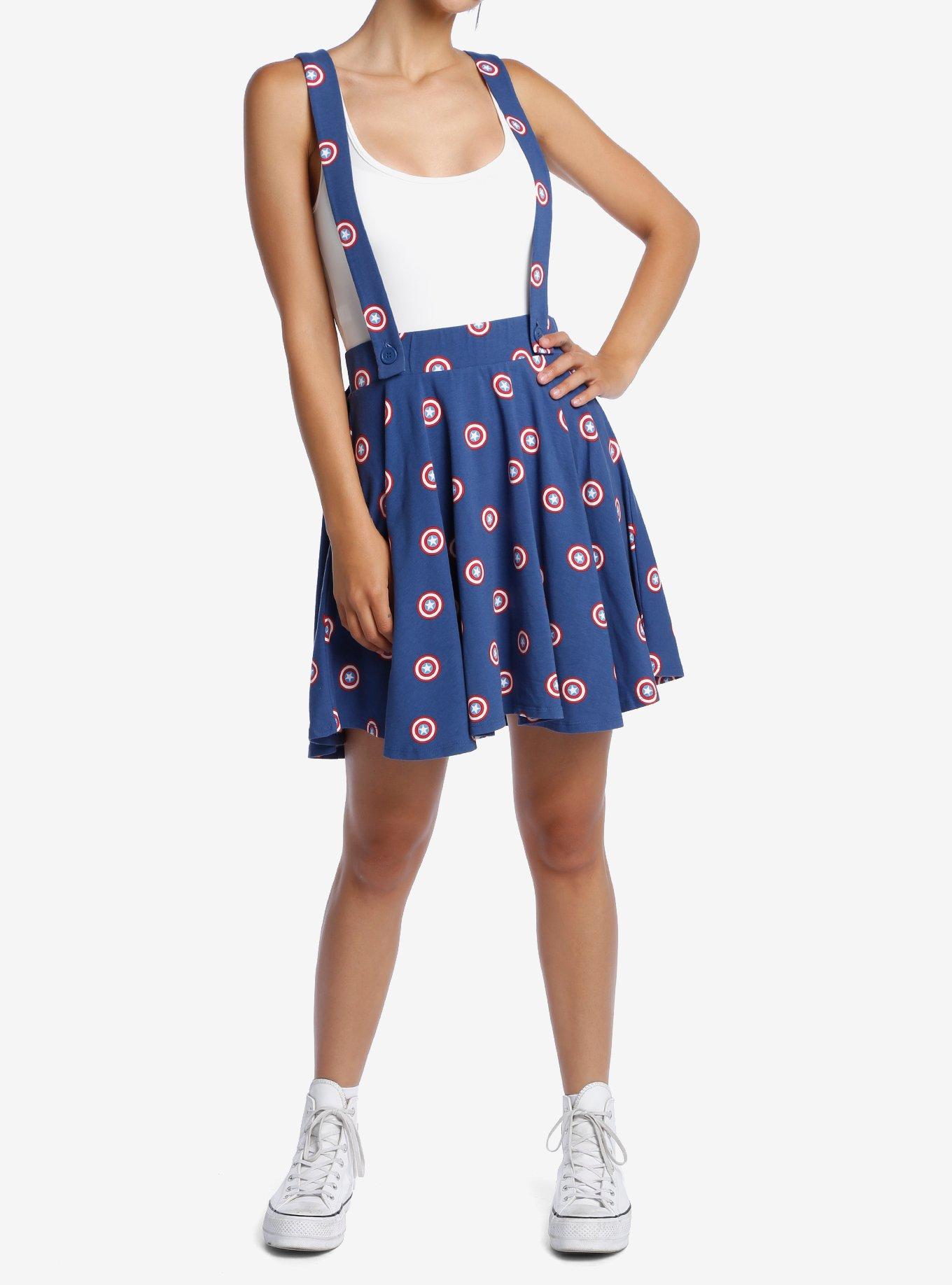 Marvel Captain America Shield Suspender Skirt, NAVY, hi-res