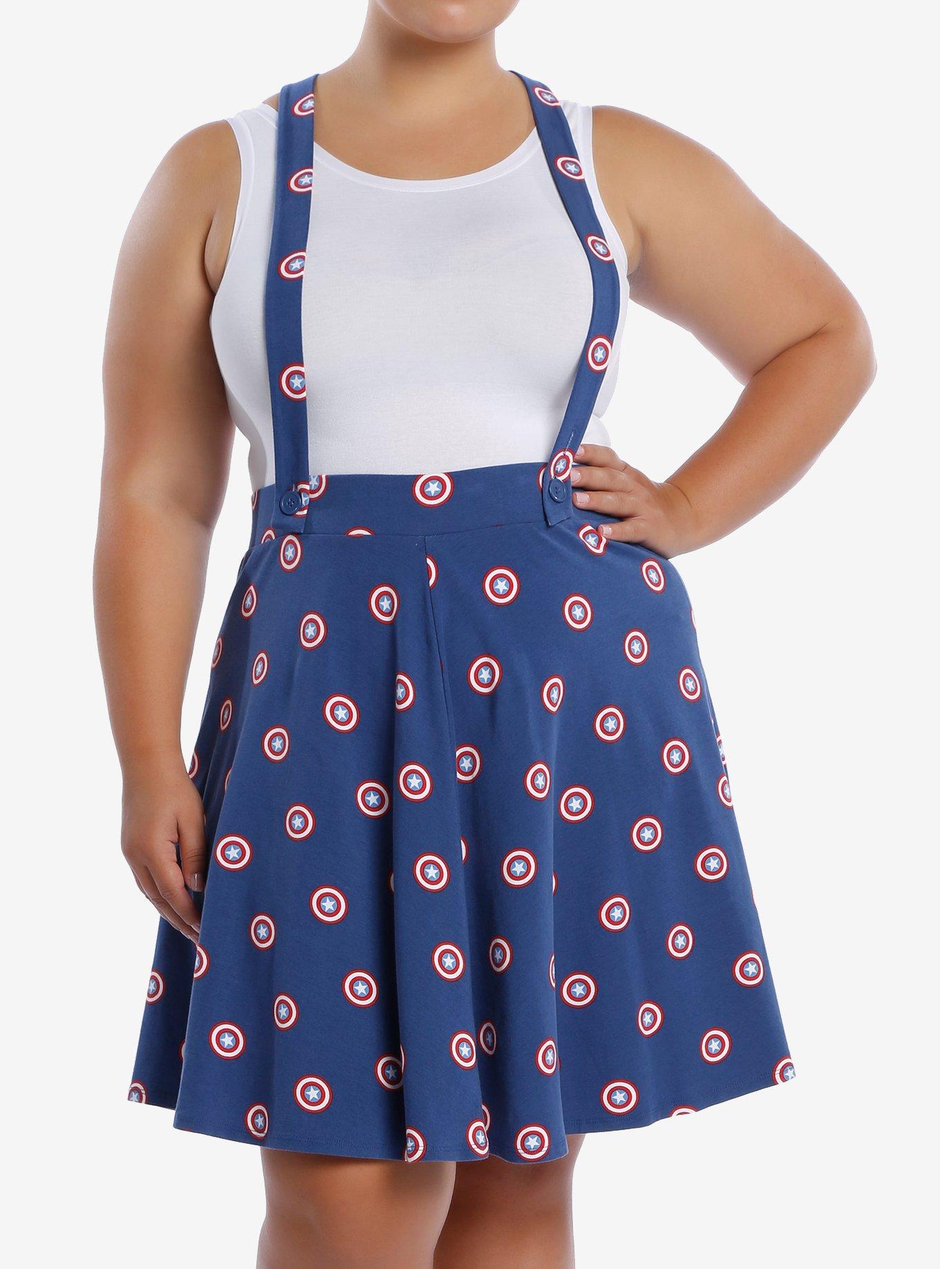 Marvel Captain America Shield Suspender Skirt Plus Size, NAVY, hi-res