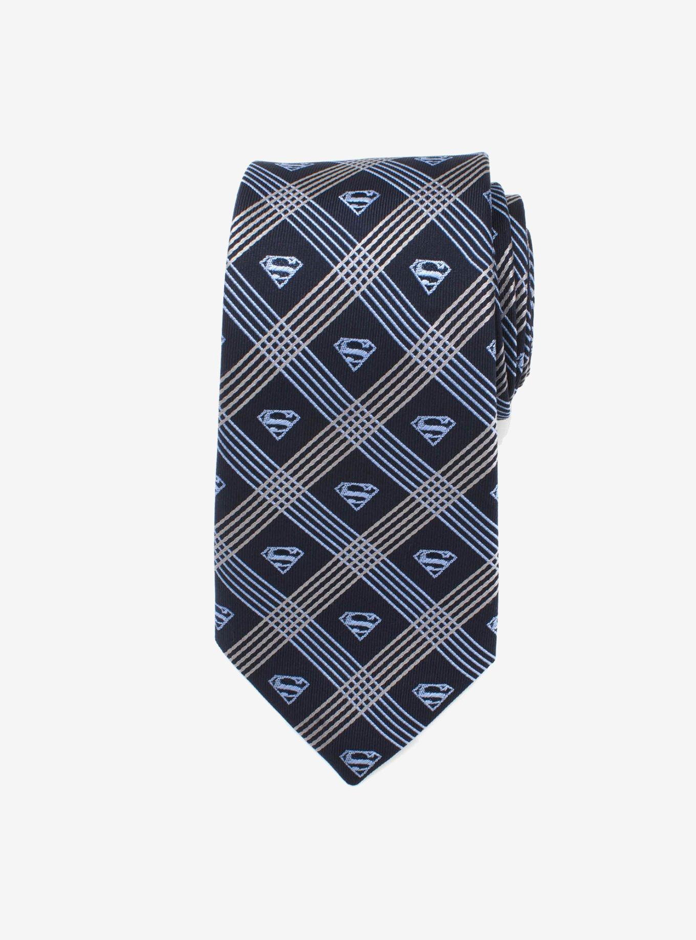 DC Comics Superman Shield Navy Plaid Tie, , hi-res