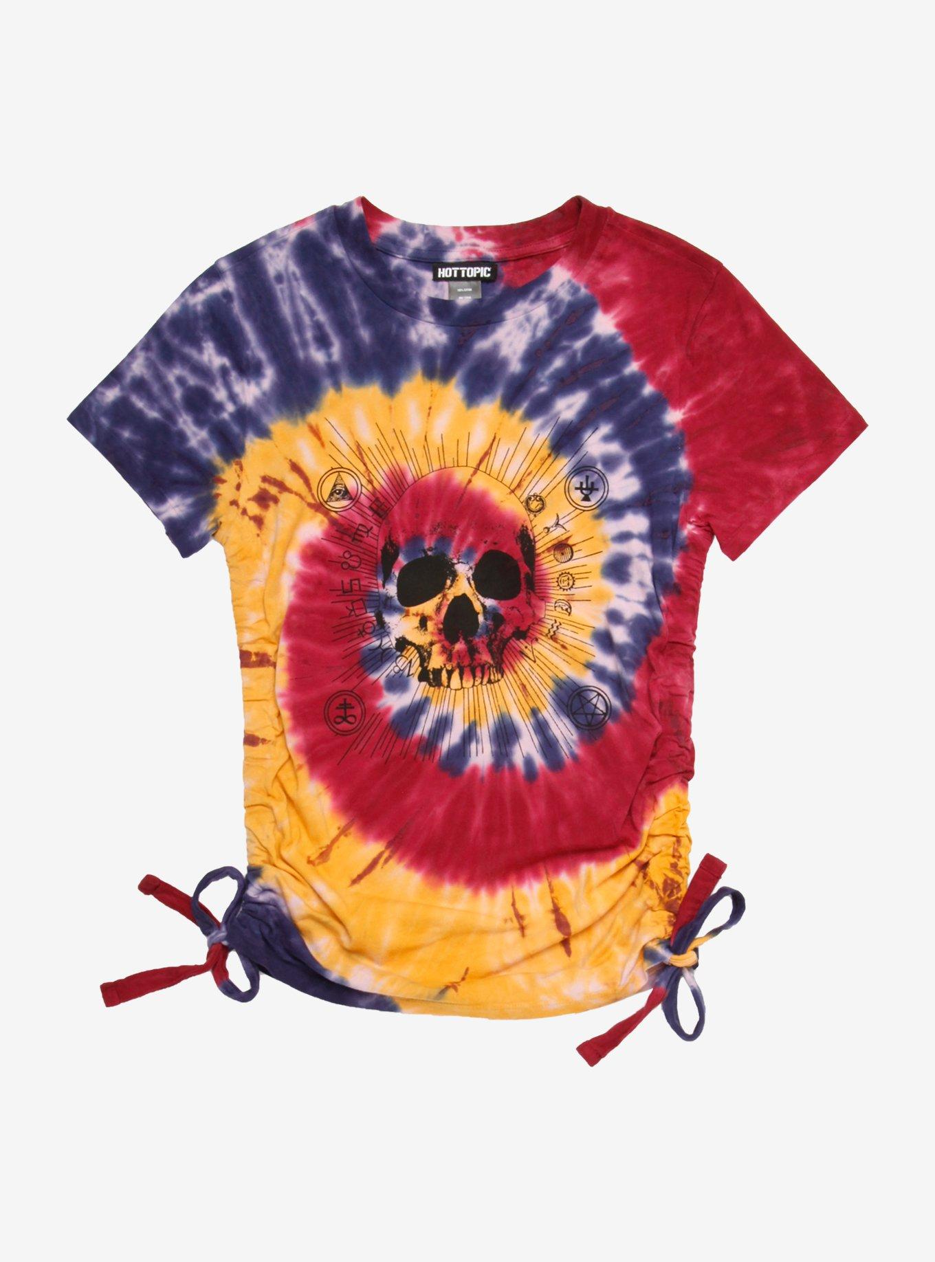 Skull & Alchemy Side-Ruched Tie-Dye Girls T-Shirt, ORANGE, hi-res