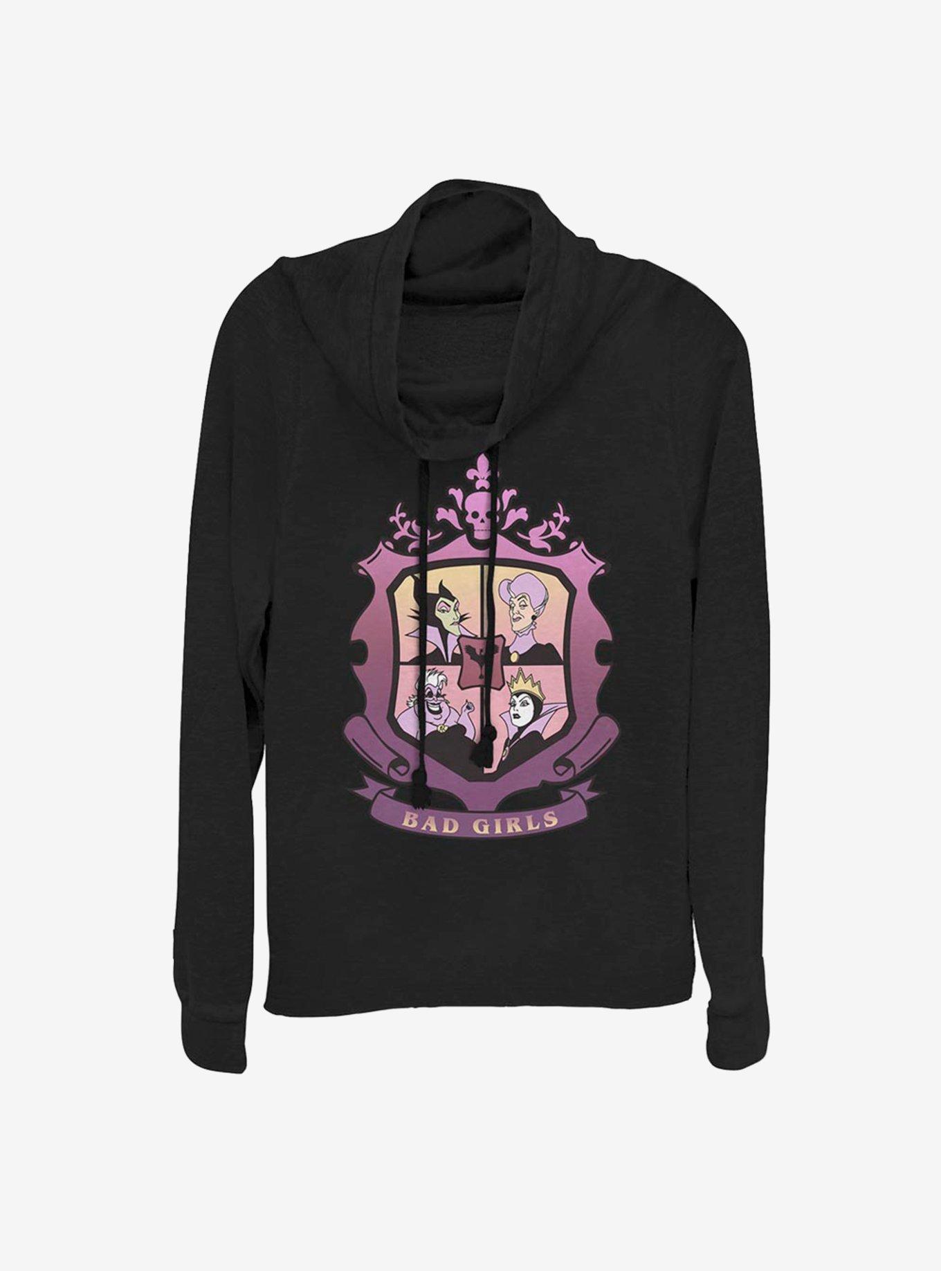 Disney Villains Classic Bad Girls Crest Cowlneck Long-Sleeve Girls Top, , hi-res