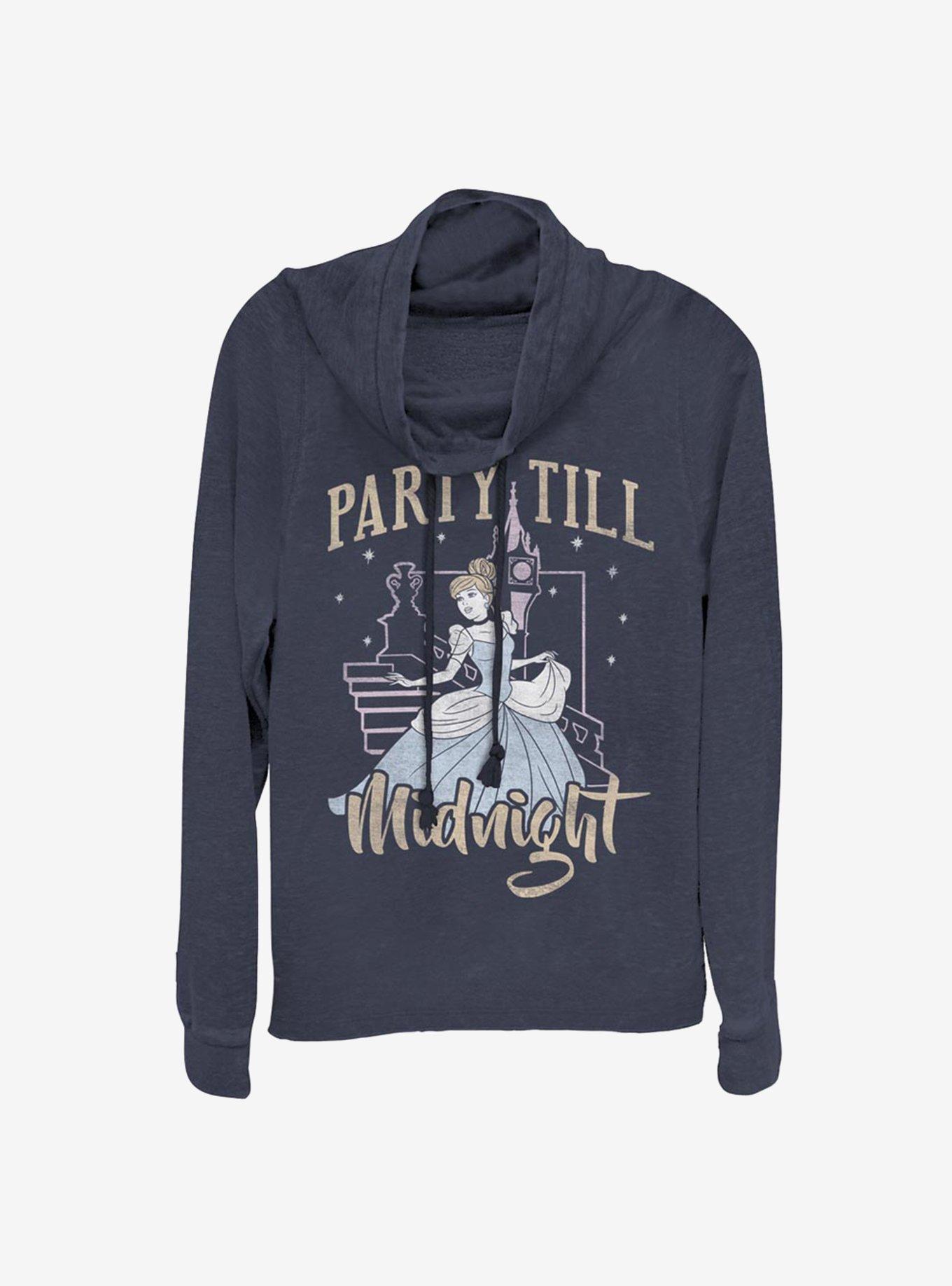 Disney Princesses Party Until Midnight Cowl Neck Long-Sleeve Womens Top, NAVY, hi-res