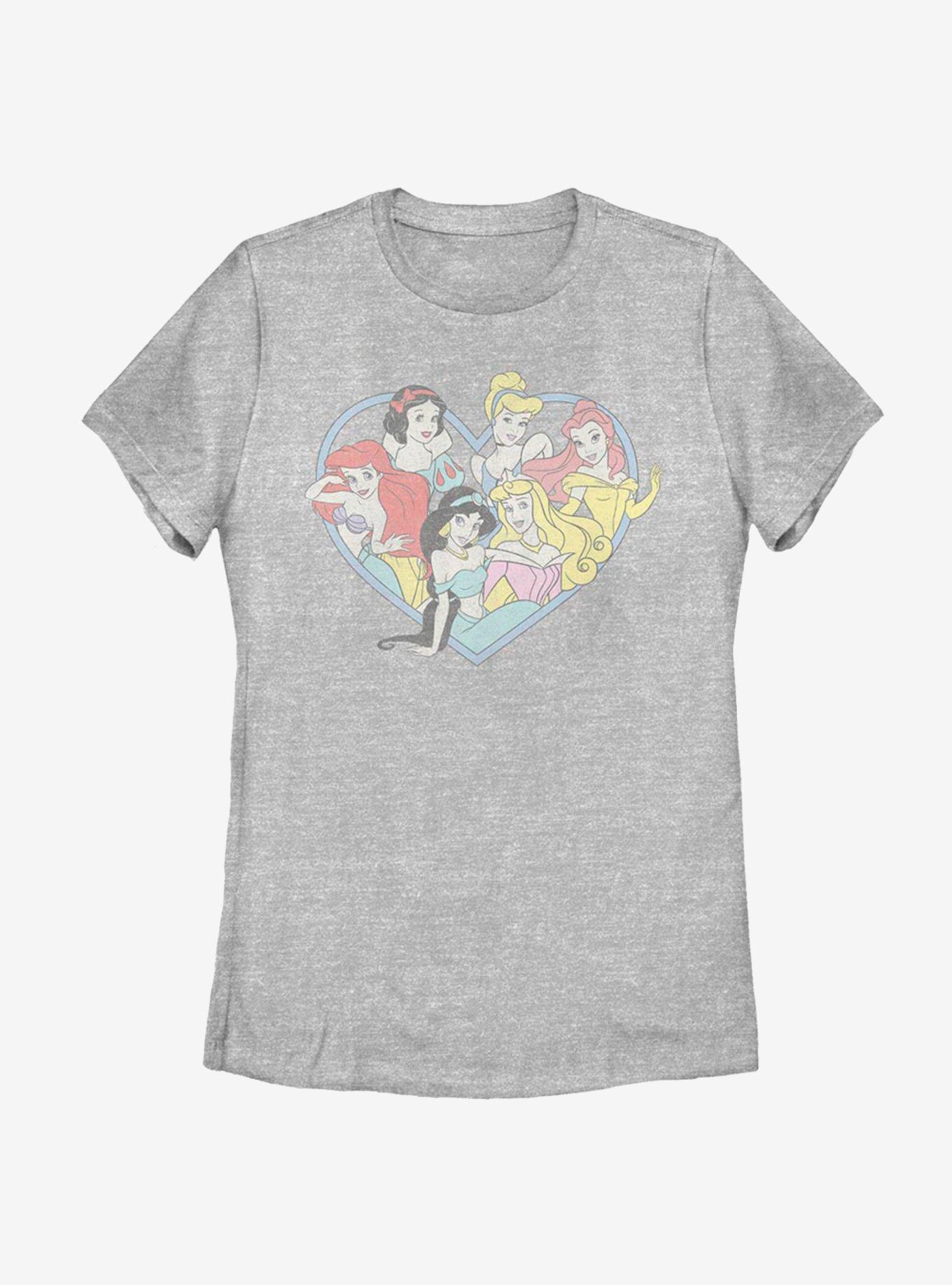 Disney Princesses Original Six Heart Womens T-Shirt - GREY | BoxLunch