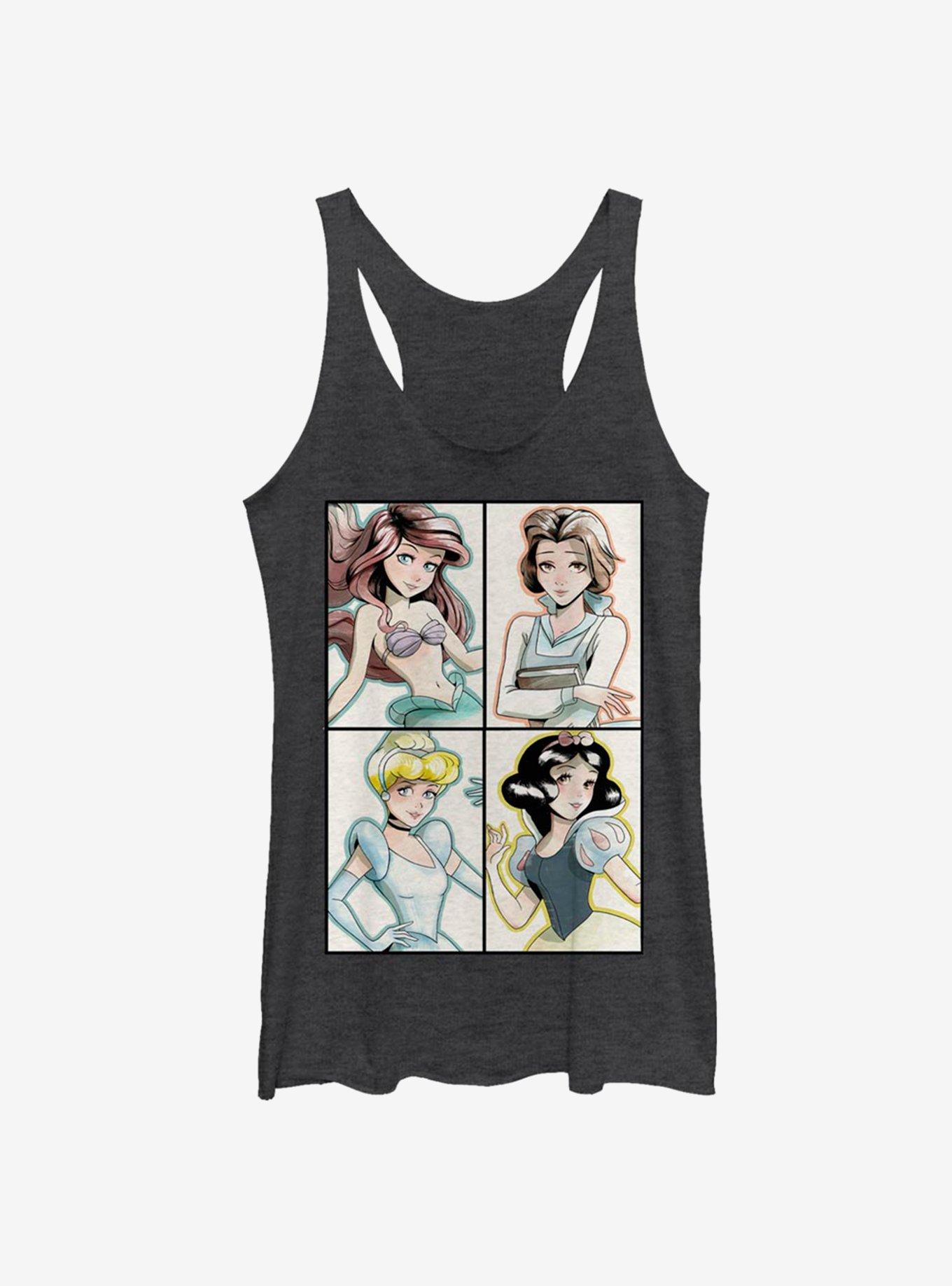 Disney Princesses Anime Princesses Womens Tank Top, BLK HTR, hi-res