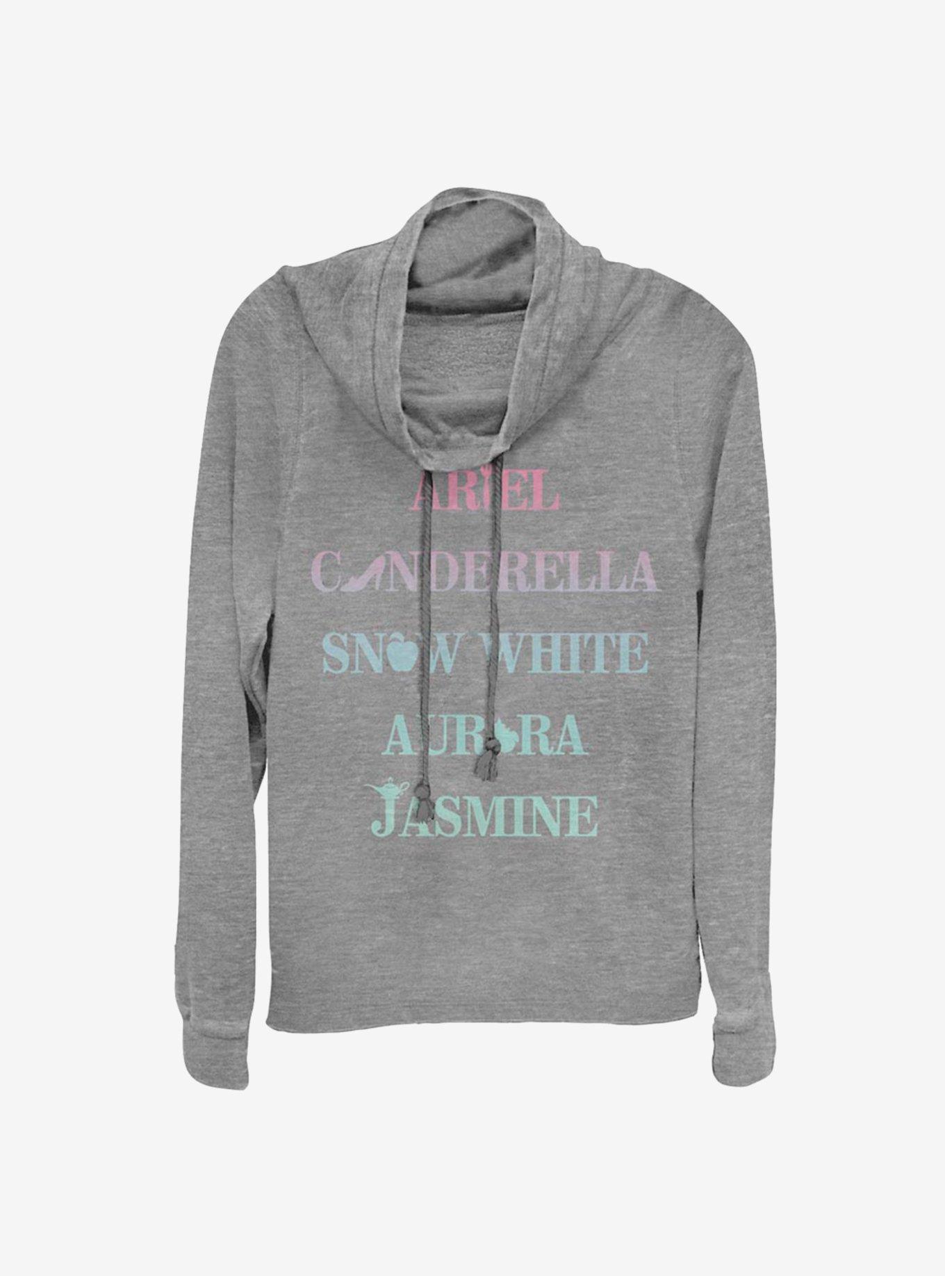Disney Princesses Name Stack Icons Cowl Neck Long-Sleeve Womens Top, , hi-res