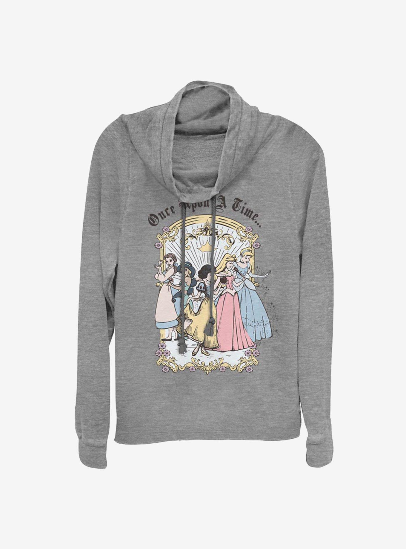 Disney Princesses Vintage Princess Group Cowl Neck Long-Sleeve Womens Top, GRAY HTR, hi-res