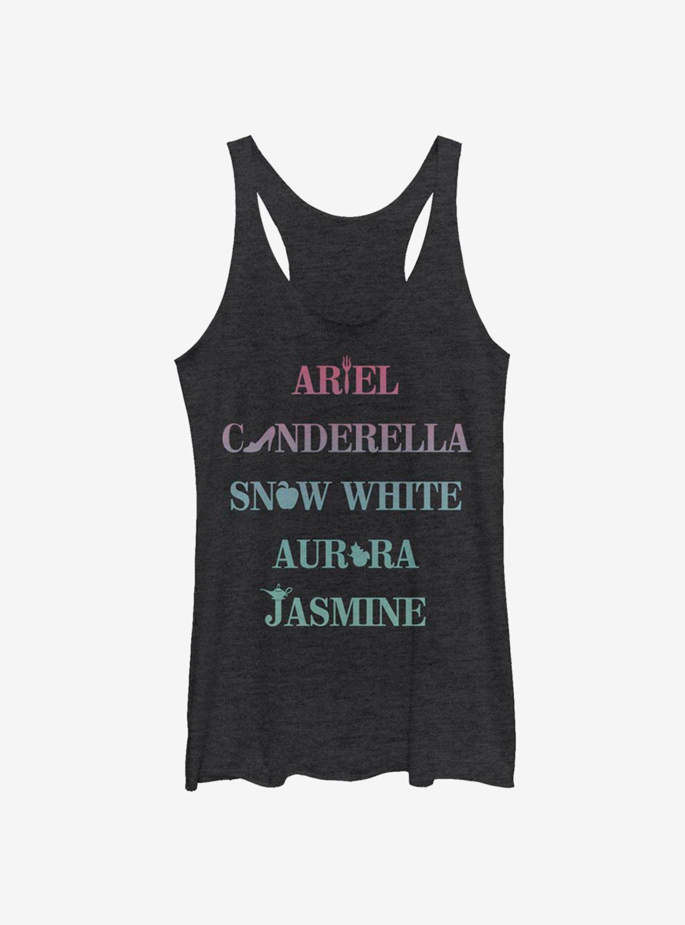 Disney Princesses Name Stack Icons Womens Tank Top, BLK HTR, hi-res