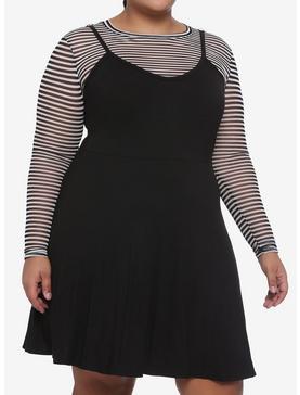 Striped Mesh Layered Dress Plus Size, , hi-res