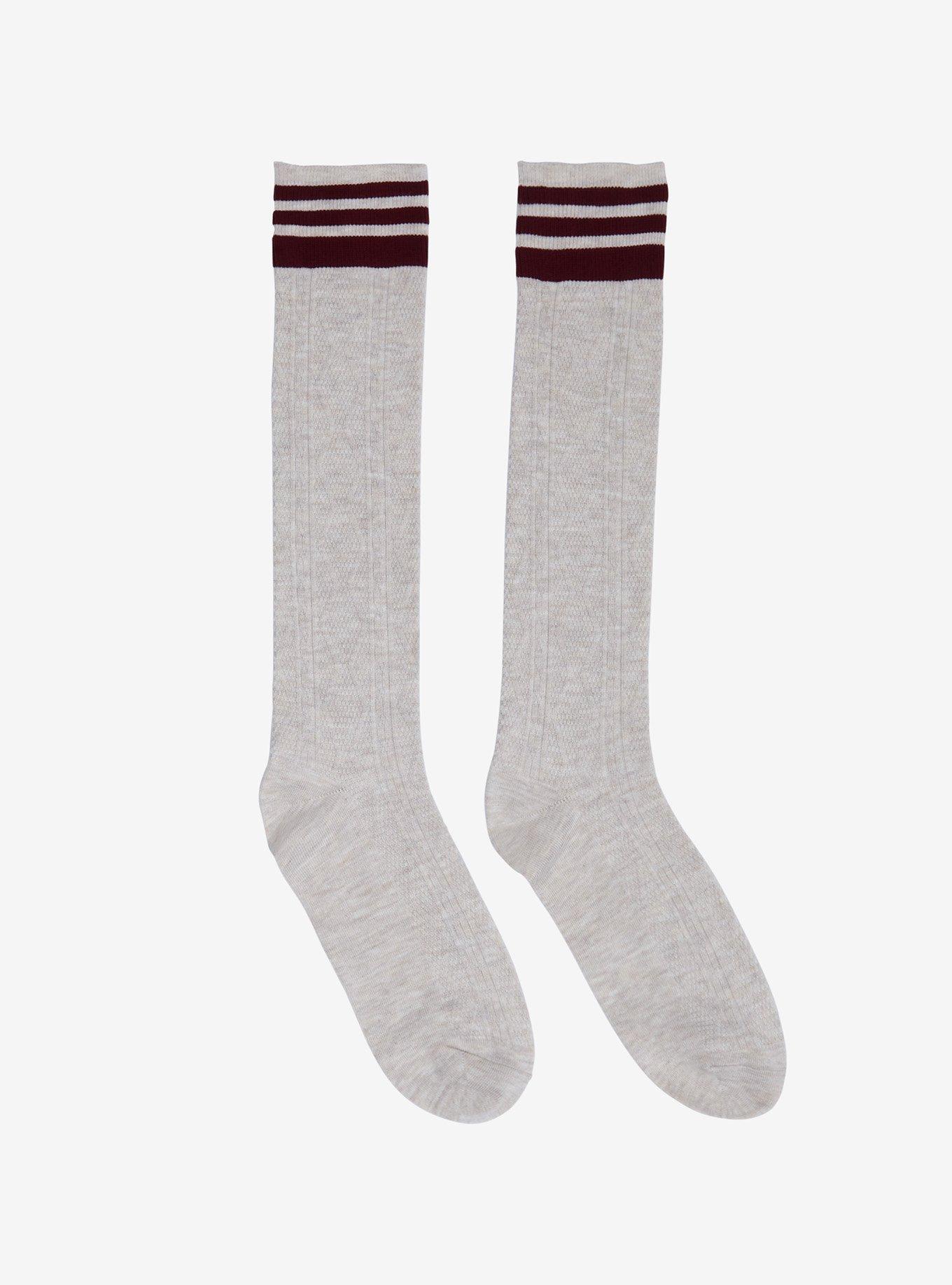 Oatmeal & Maroon Knee-High Socks | Hot Topic
